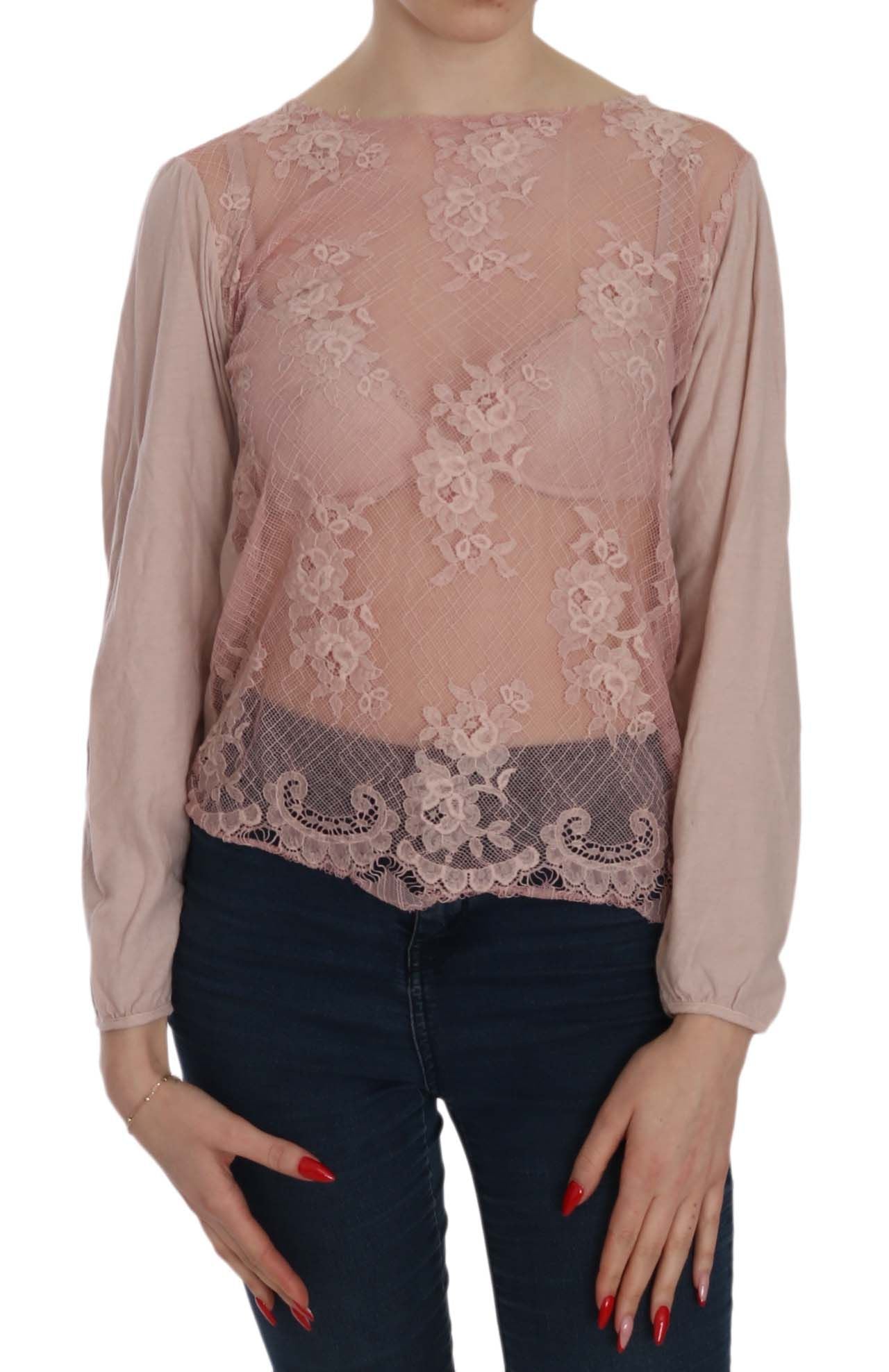 Elegant Pink Lace Boat Neck Blouse - ventzia