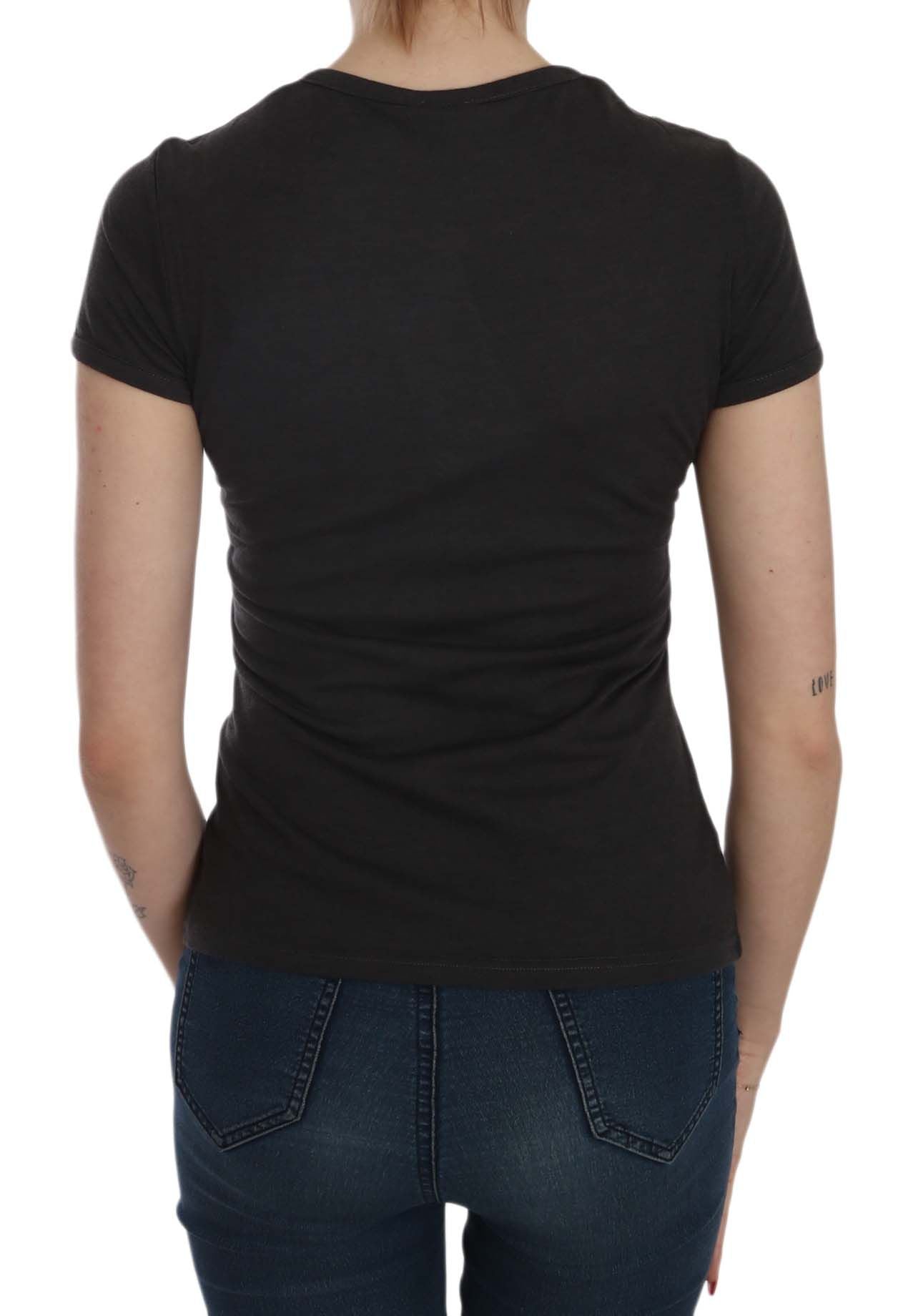 Black Hearts Print Crew Neck Blouse - ventzia