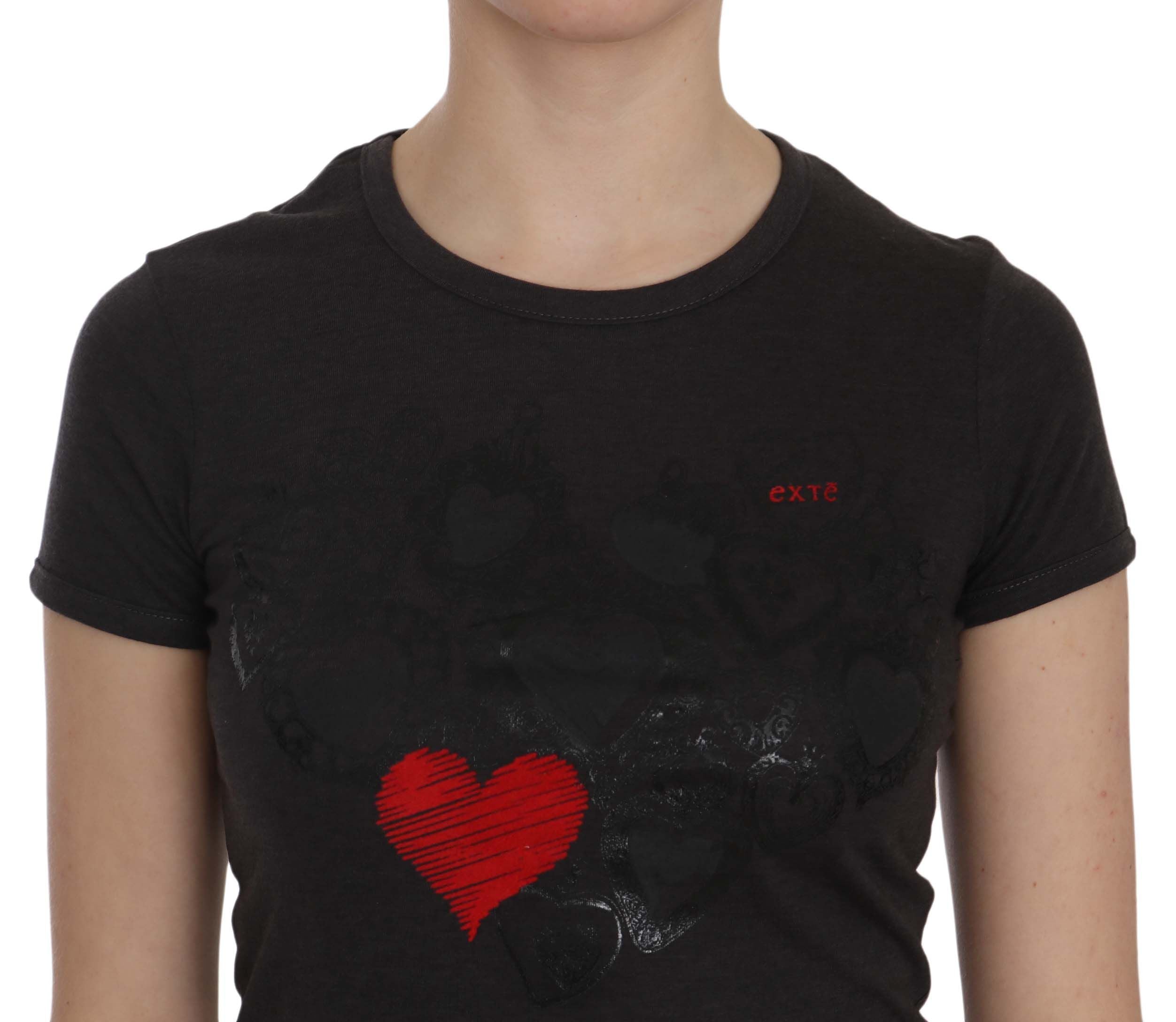 Black Hearts Print Crew Neck Blouse - ventzia