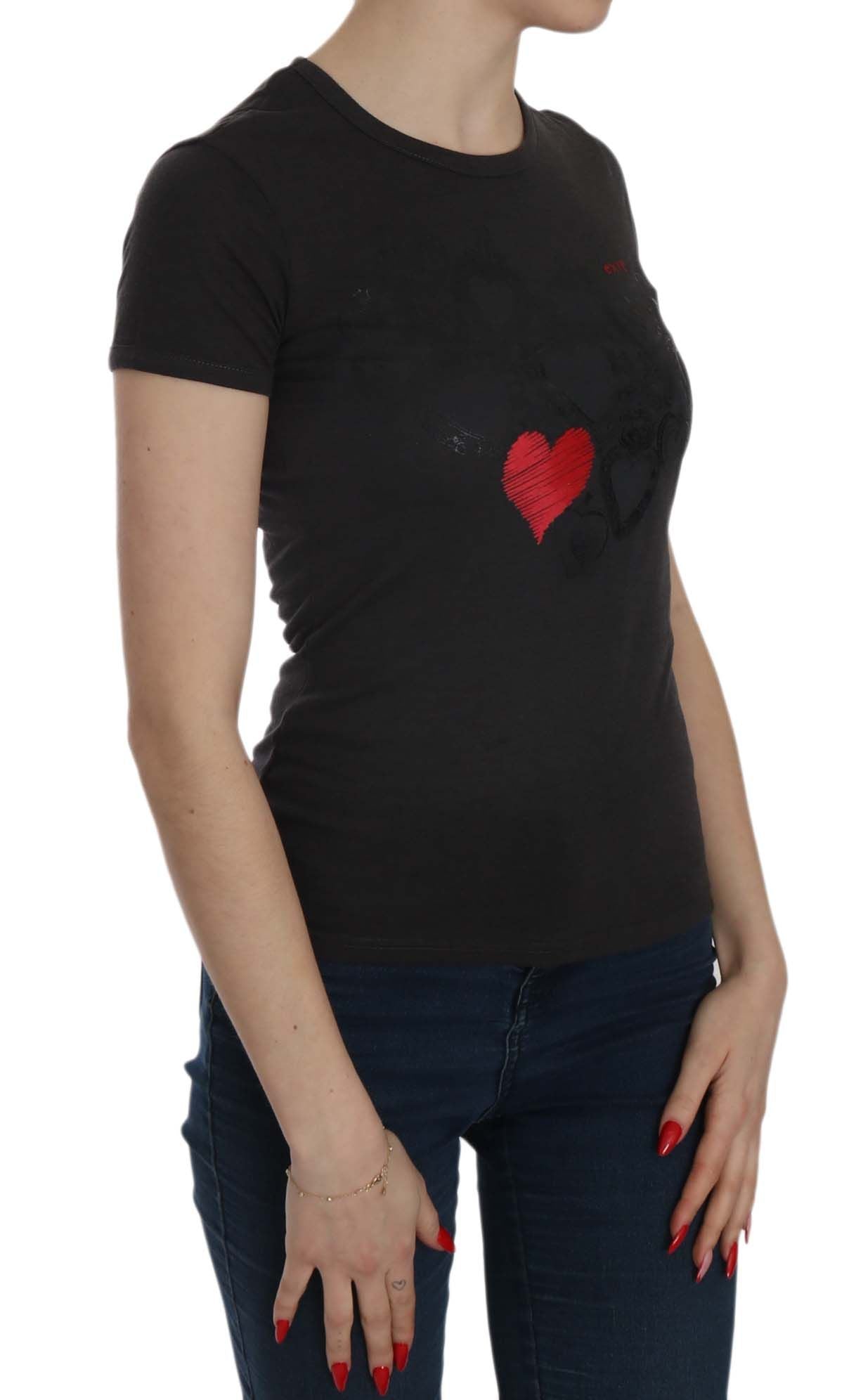 Black Hearts Print Crew Neck Blouse - ventzia
