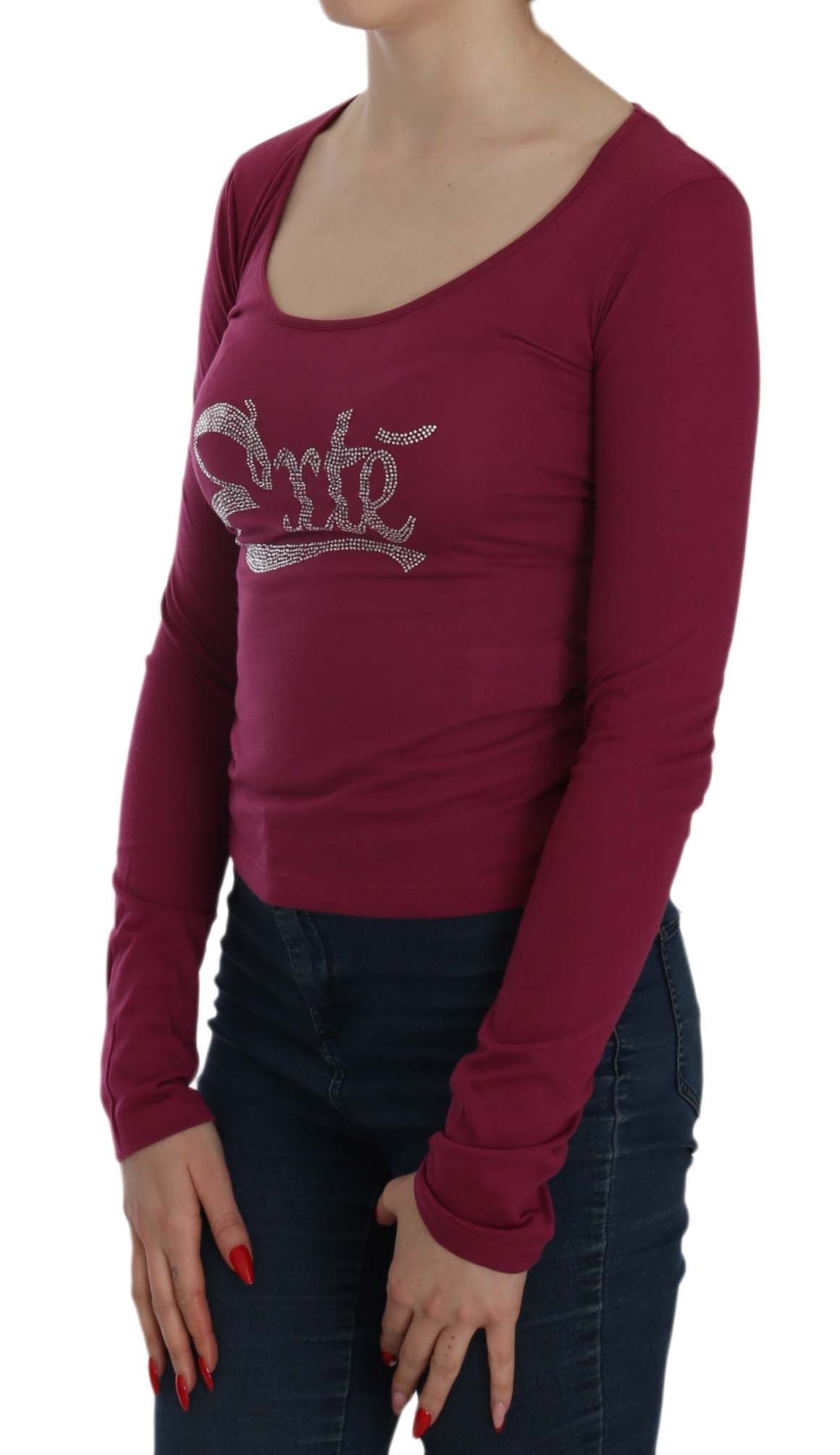 Fuchsia Crystal Embellished U-Neck Blouse - ventzia