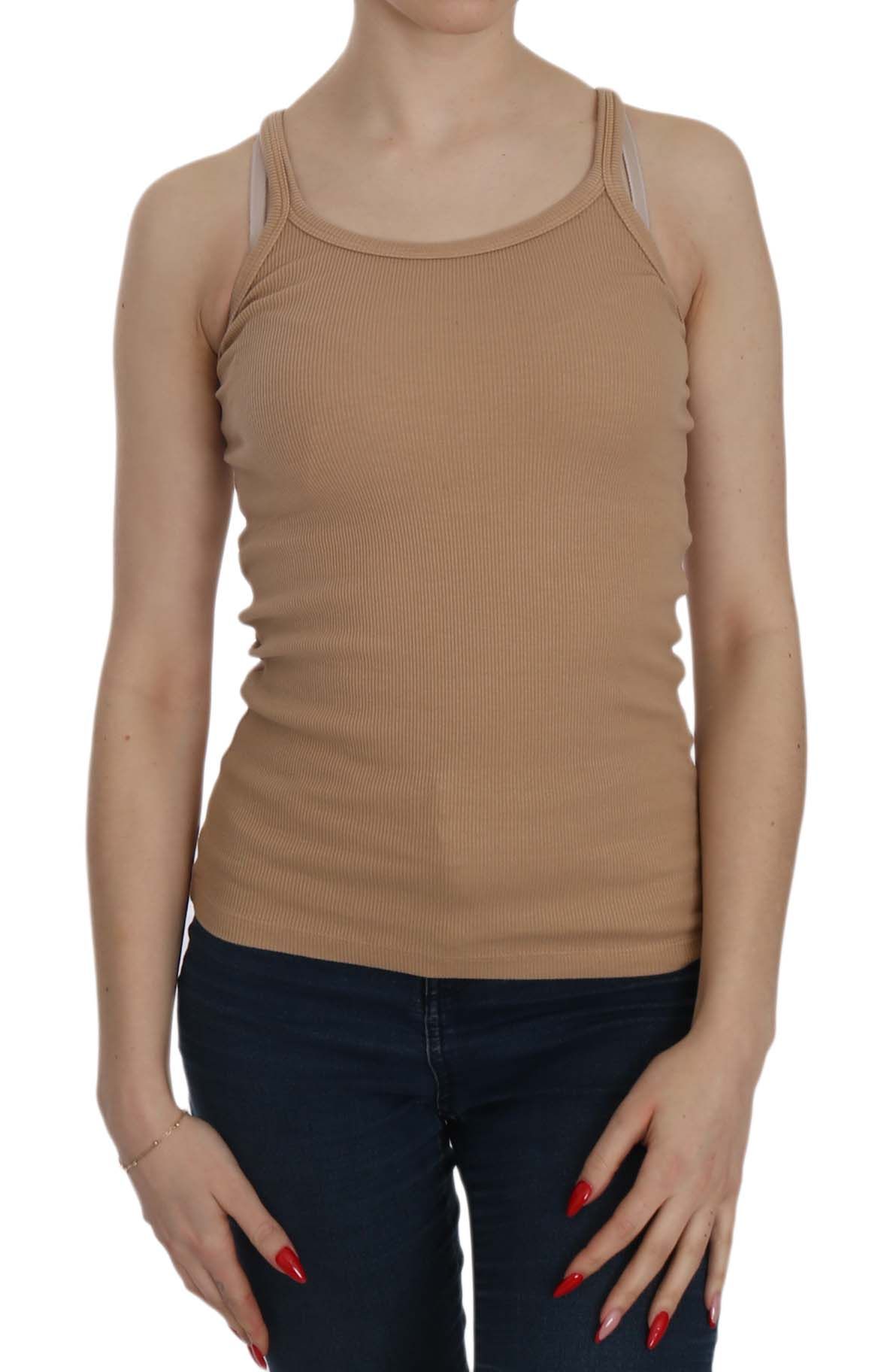 Beige Cotton Spaghetti Strap Tank - ventzia