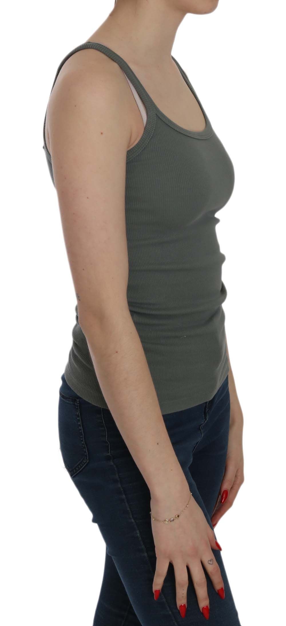 Elegant Round Neck Sleeveless Green Cotton Blouse - ventzia
