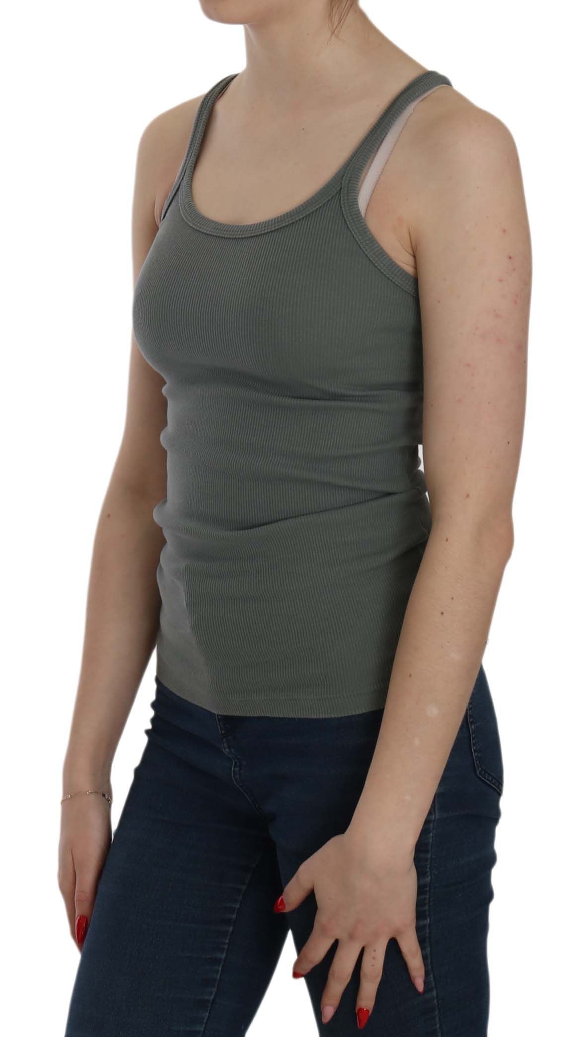 Elegant Round Neck Sleeveless Green Cotton Blouse - ventzia