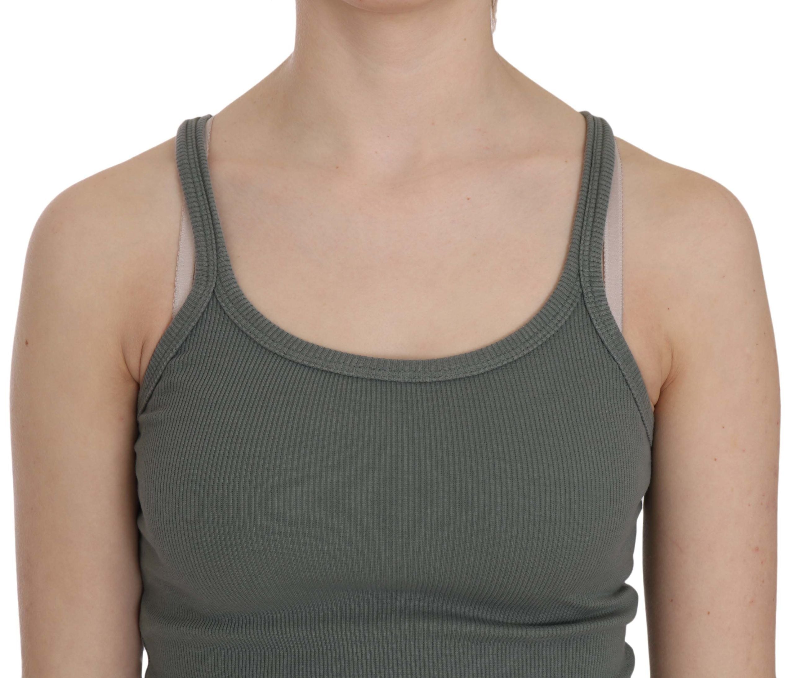 Elegant Round Neck Sleeveless Green Cotton Blouse - ventzia