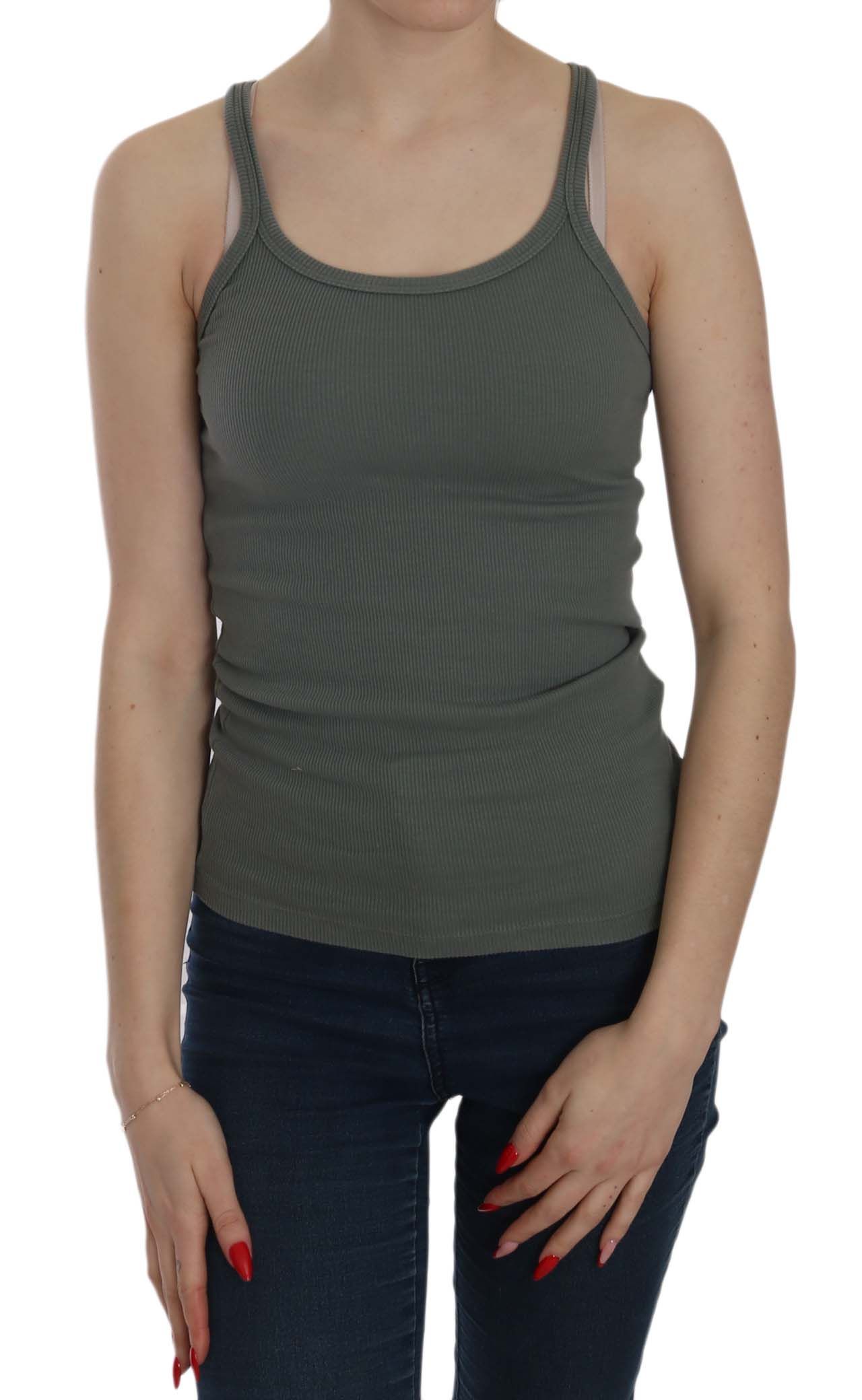 Elegant Round Neck Sleeveless Green Cotton Blouse - ventzia