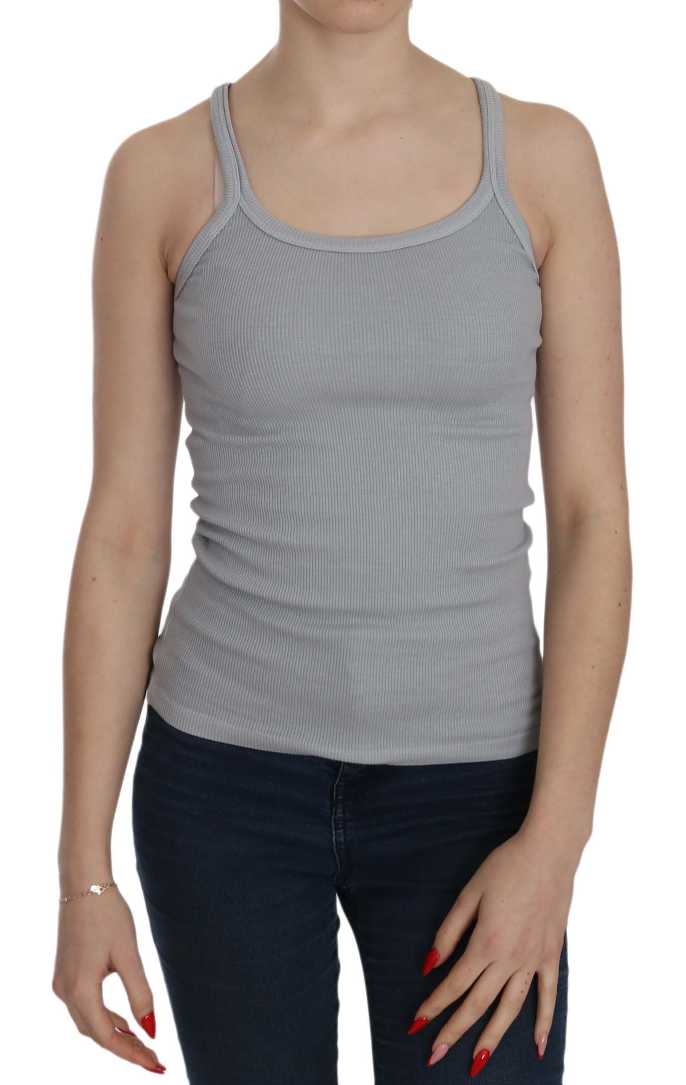 Elegant Sleeveless Light Gray Cotton Blouse - ventzia