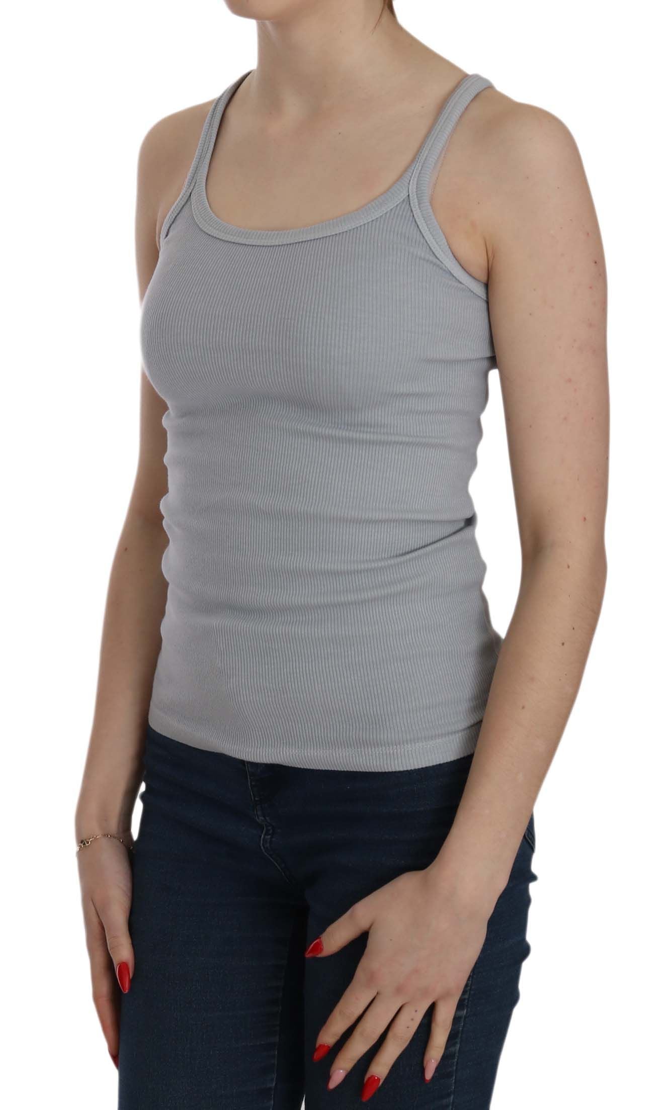 Elegant Sleeveless Light Gray Cotton Blouse - ventzia