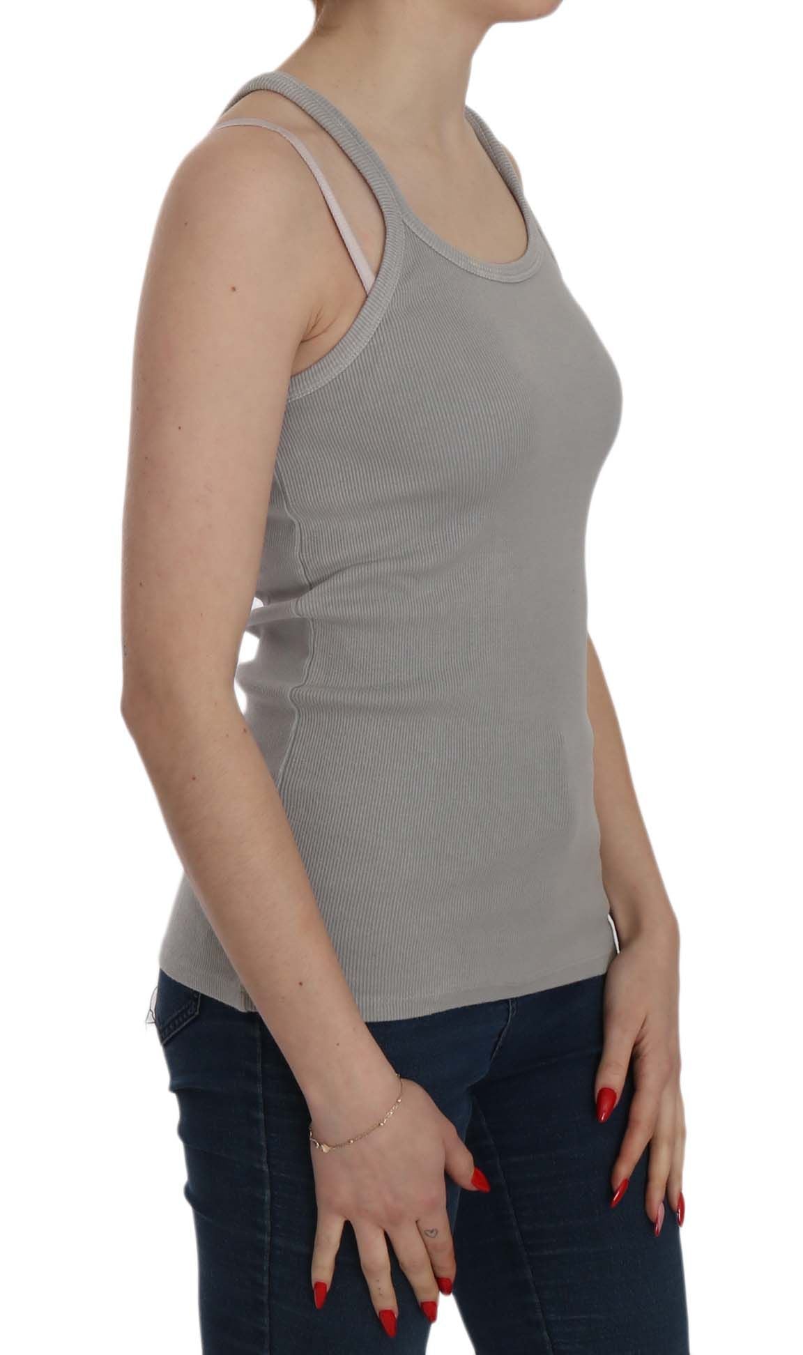 Elegant Sleeveless Grey Cotton Blouse - ventzia