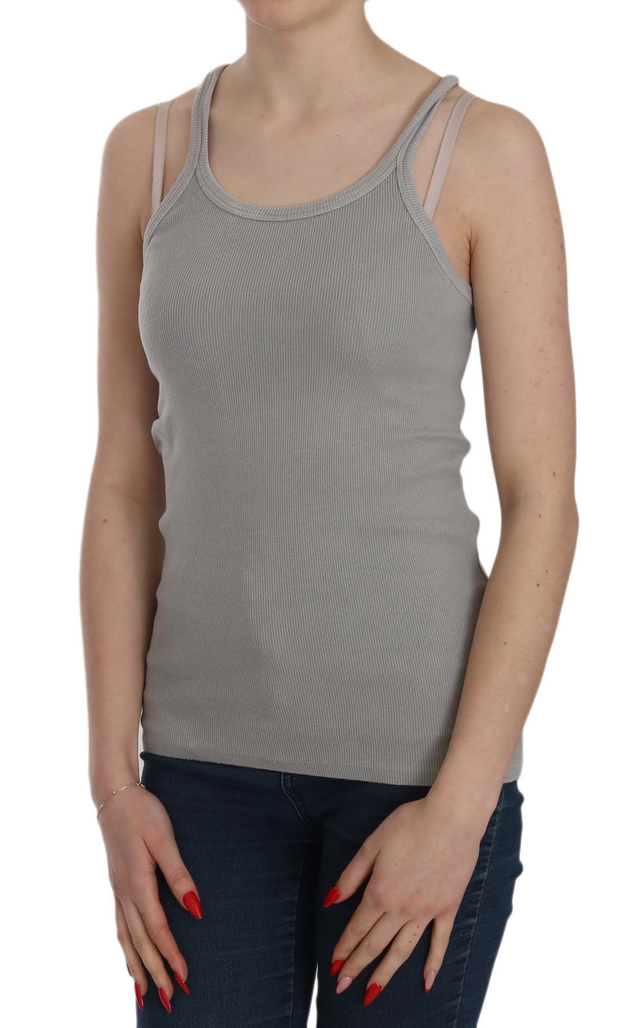Elegant Sleeveless Grey Cotton Blouse - ventzia