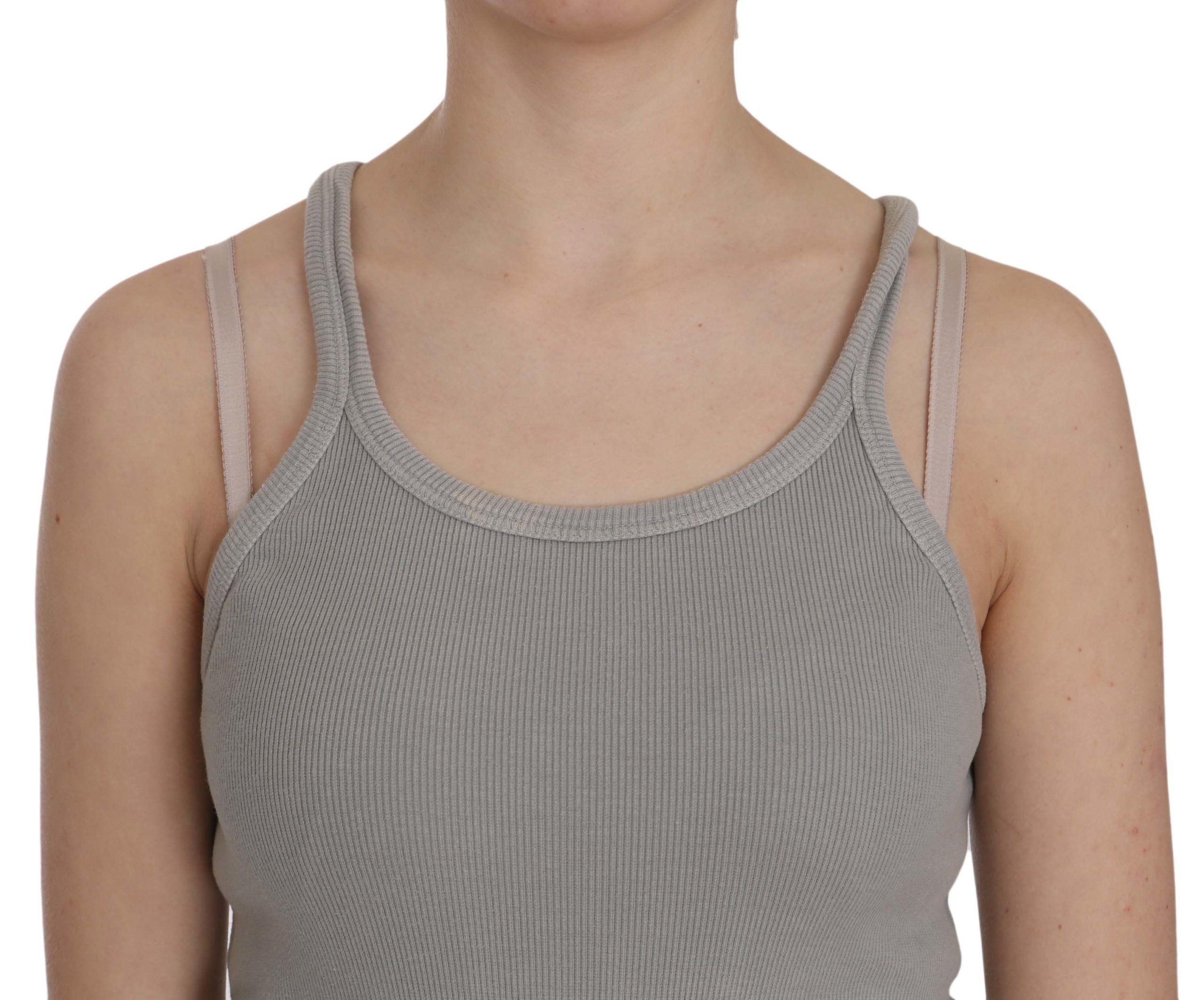Elegant Sleeveless Grey Cotton Blouse - ventzia