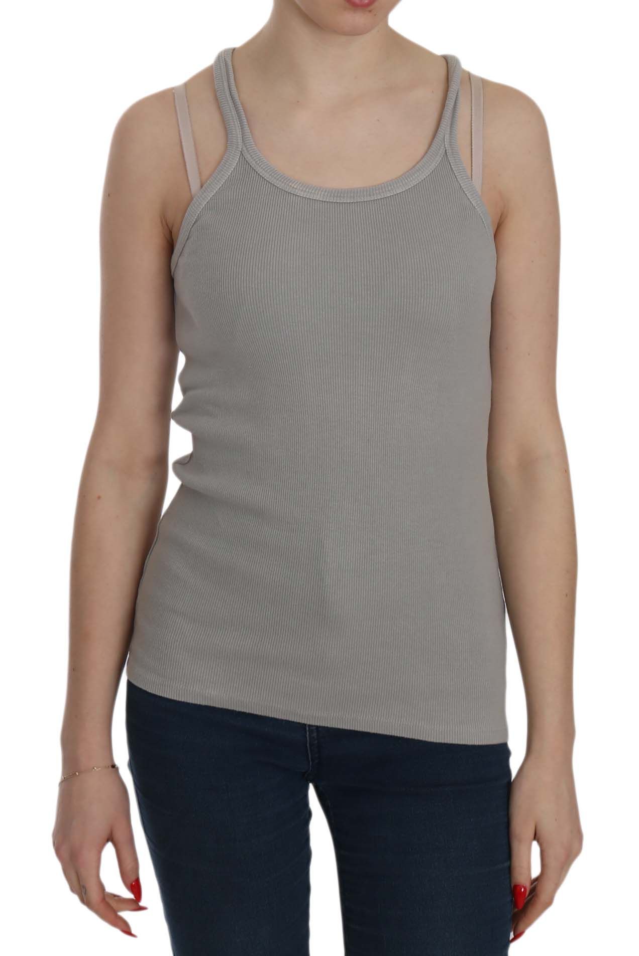 Elegant Sleeveless Grey Cotton Blouse - ventzia