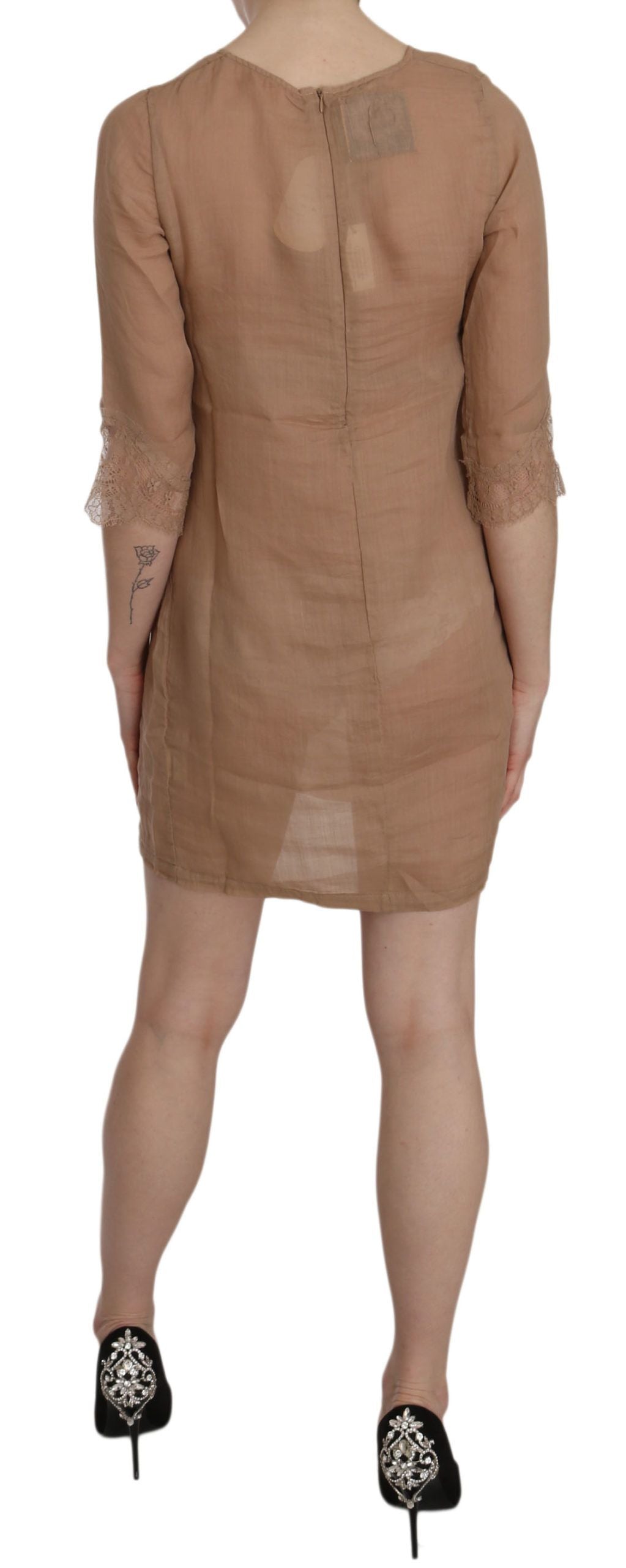 Elegant Brown Shift Mini Dress - ventzia