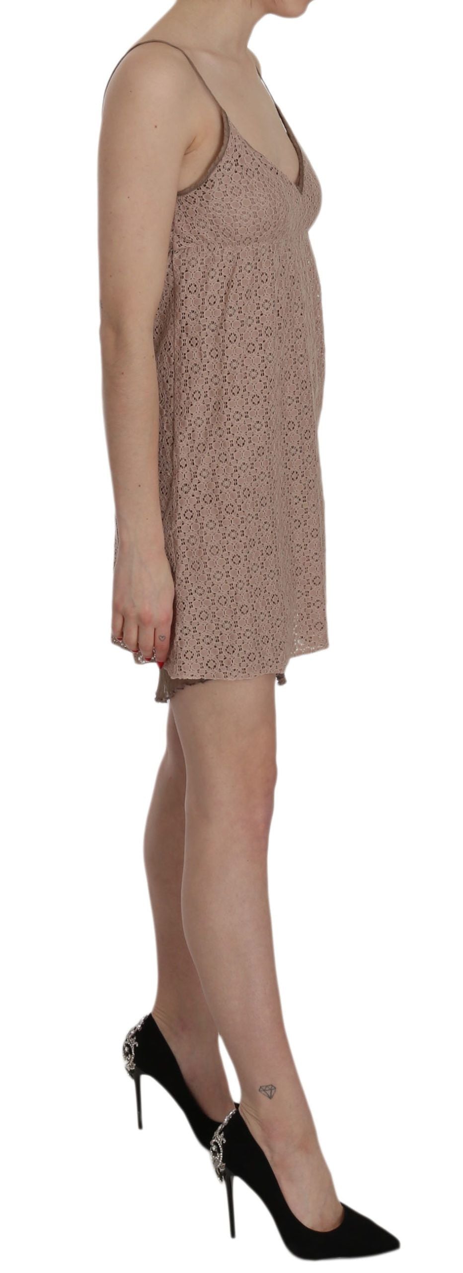 Beige A-Line Spaghetti Strap Mini Dress - ventzia