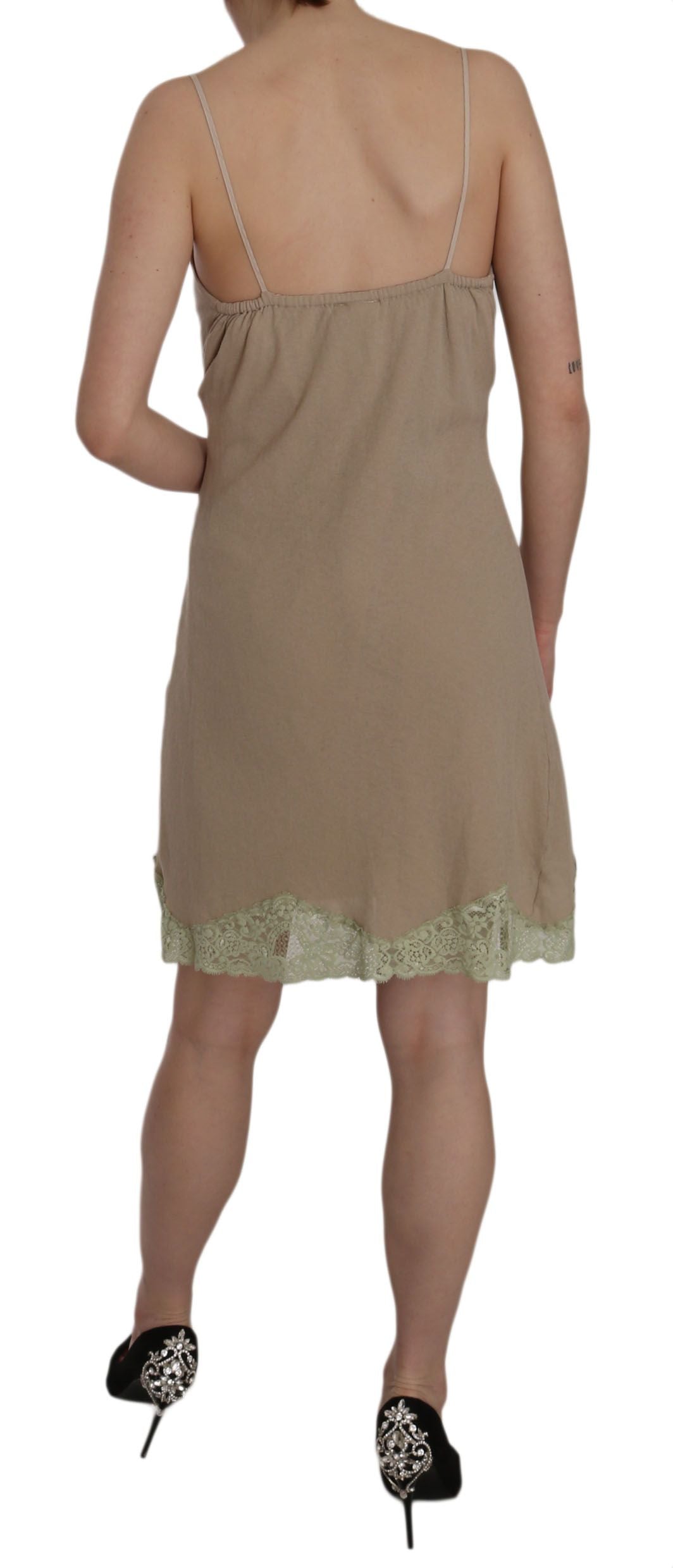 Elegant Beige Lace Spaghetti Strap Mini Dress - ventzia