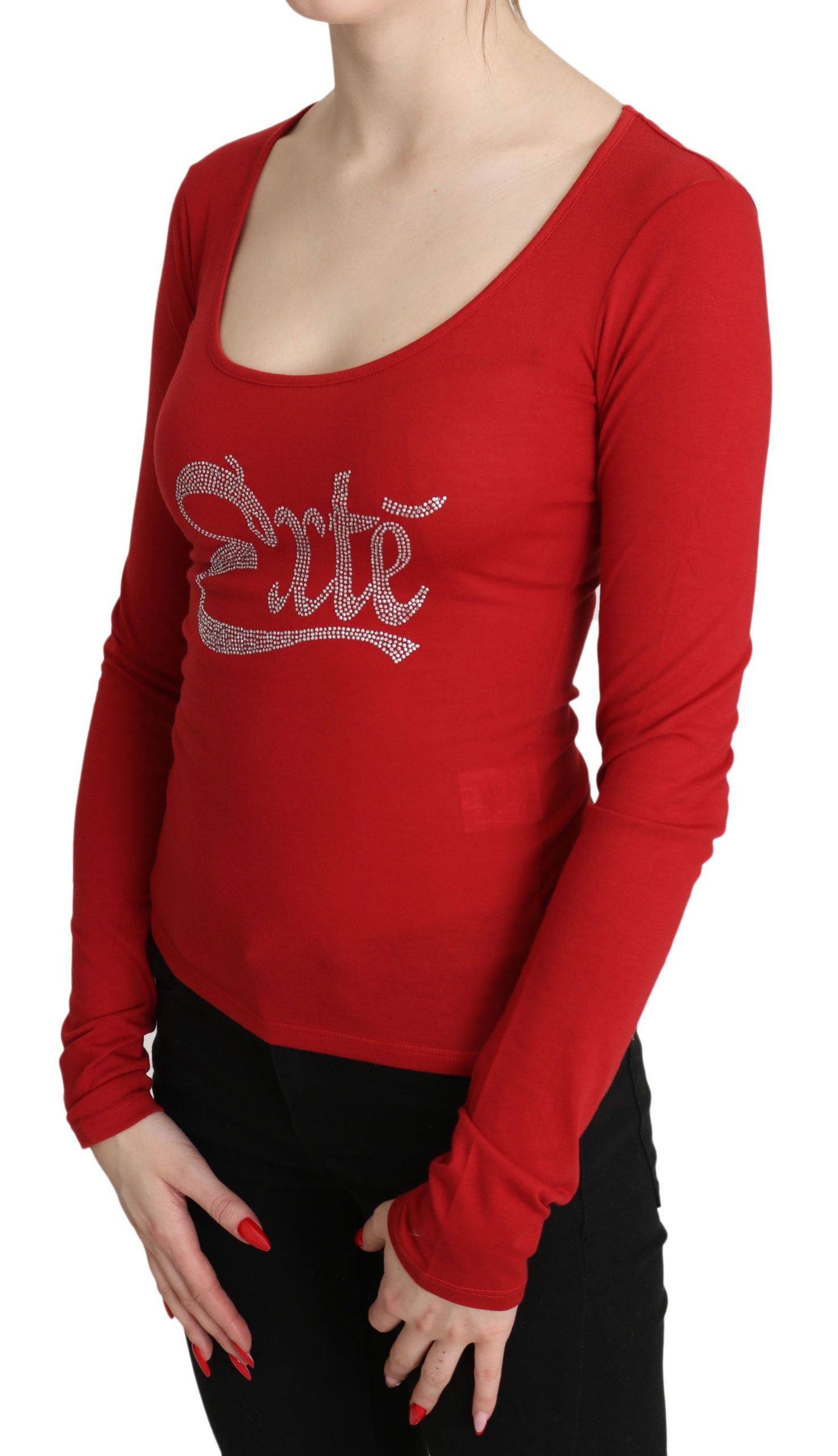 Red Crystal Embellished Long Sleeve Top - ventzia