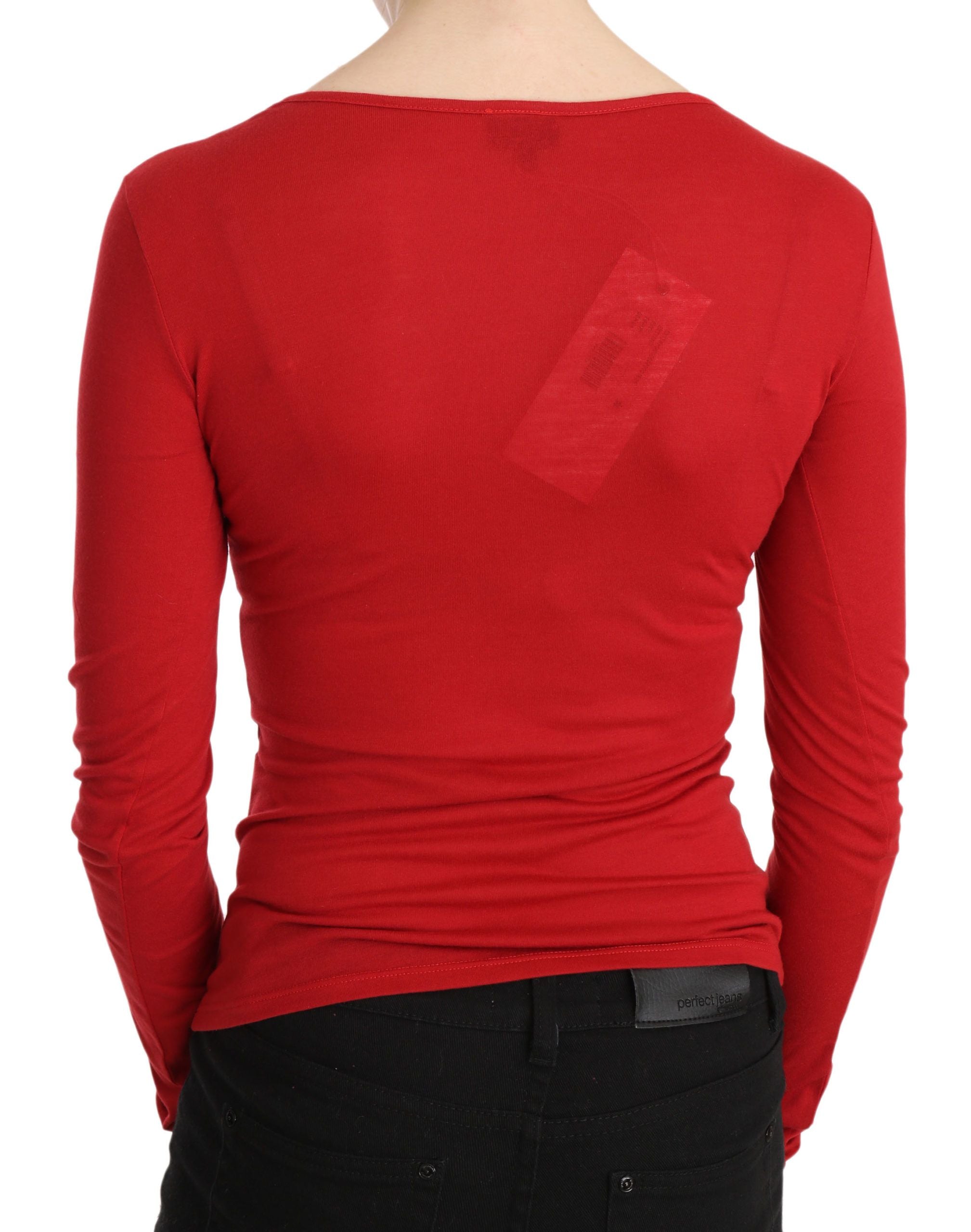 Red Crystal Embellished Long Sleeve Top - ventzia