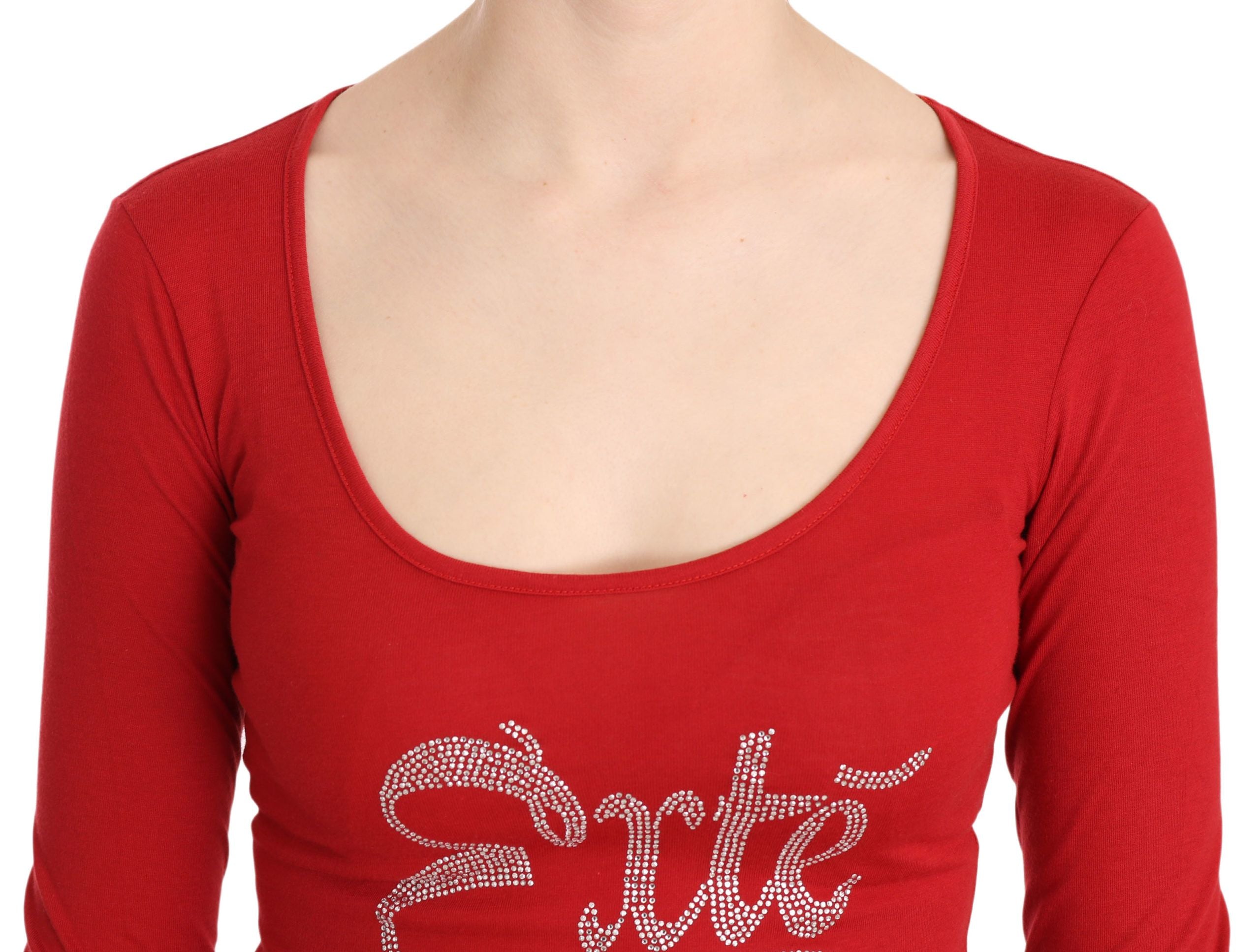 Red Crystal Embellished Long Sleeve Top - ventzia