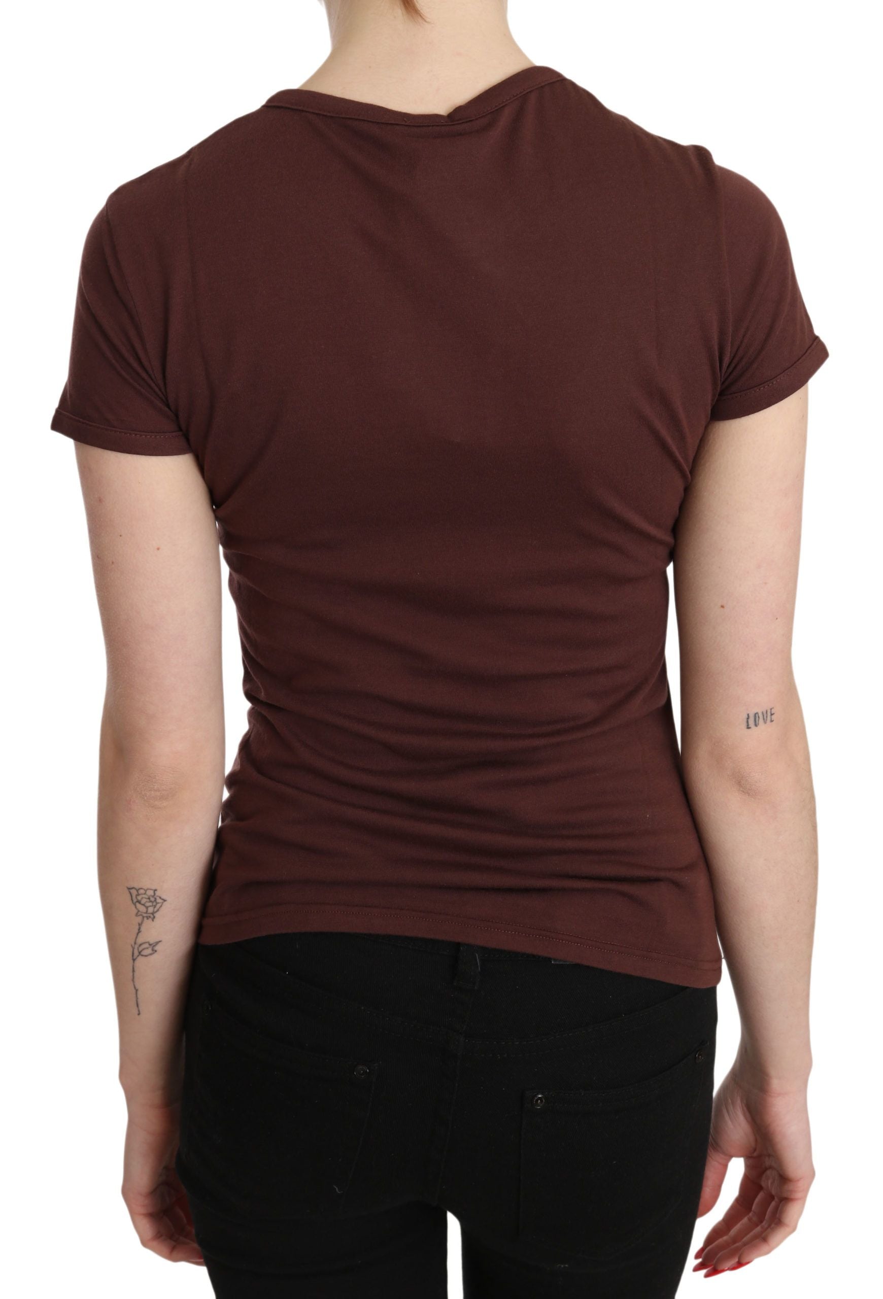 Chic Brown Hearts Printed Short Sleeve Top - ventzia