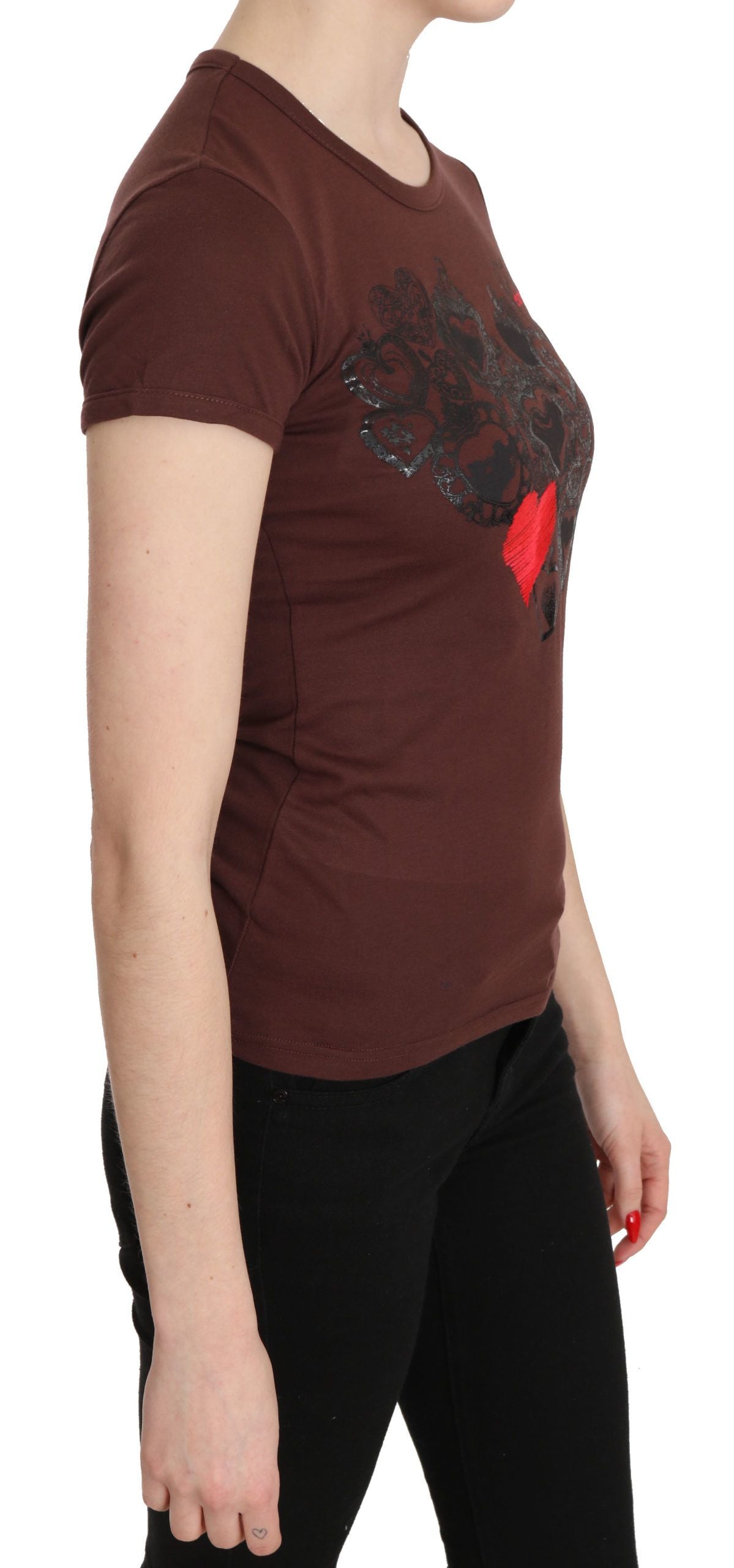 Chic Brown Hearts Printed Short Sleeve Top - ventzia