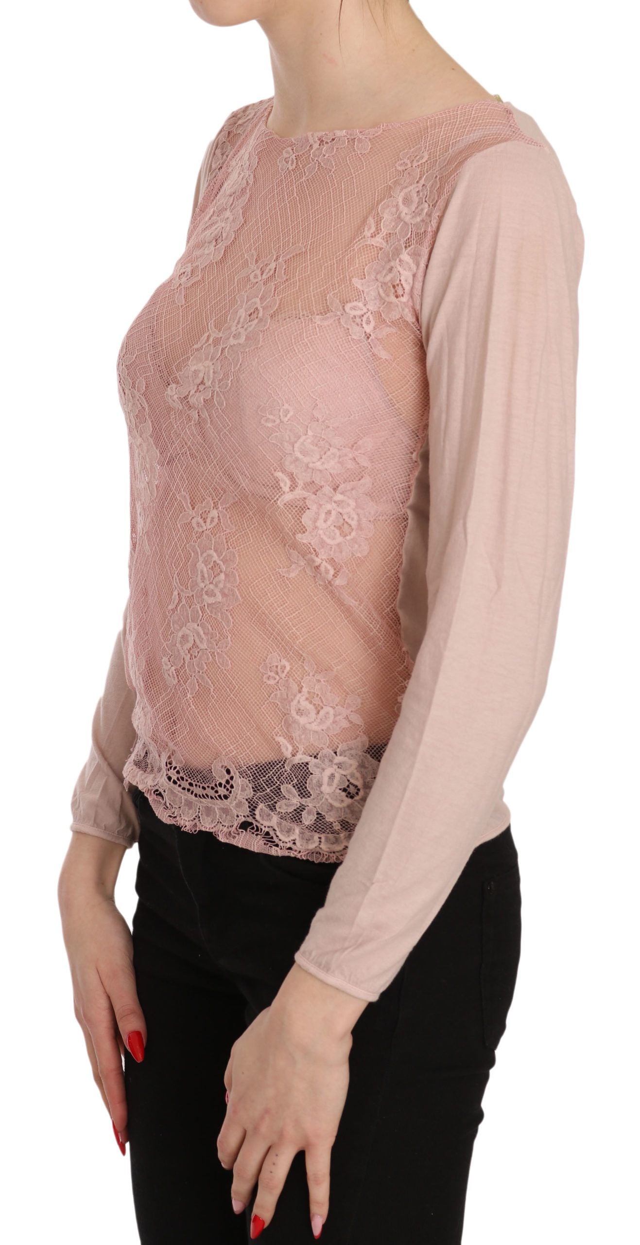 Chic Pink See-Through Cotton Blouse - ventzia