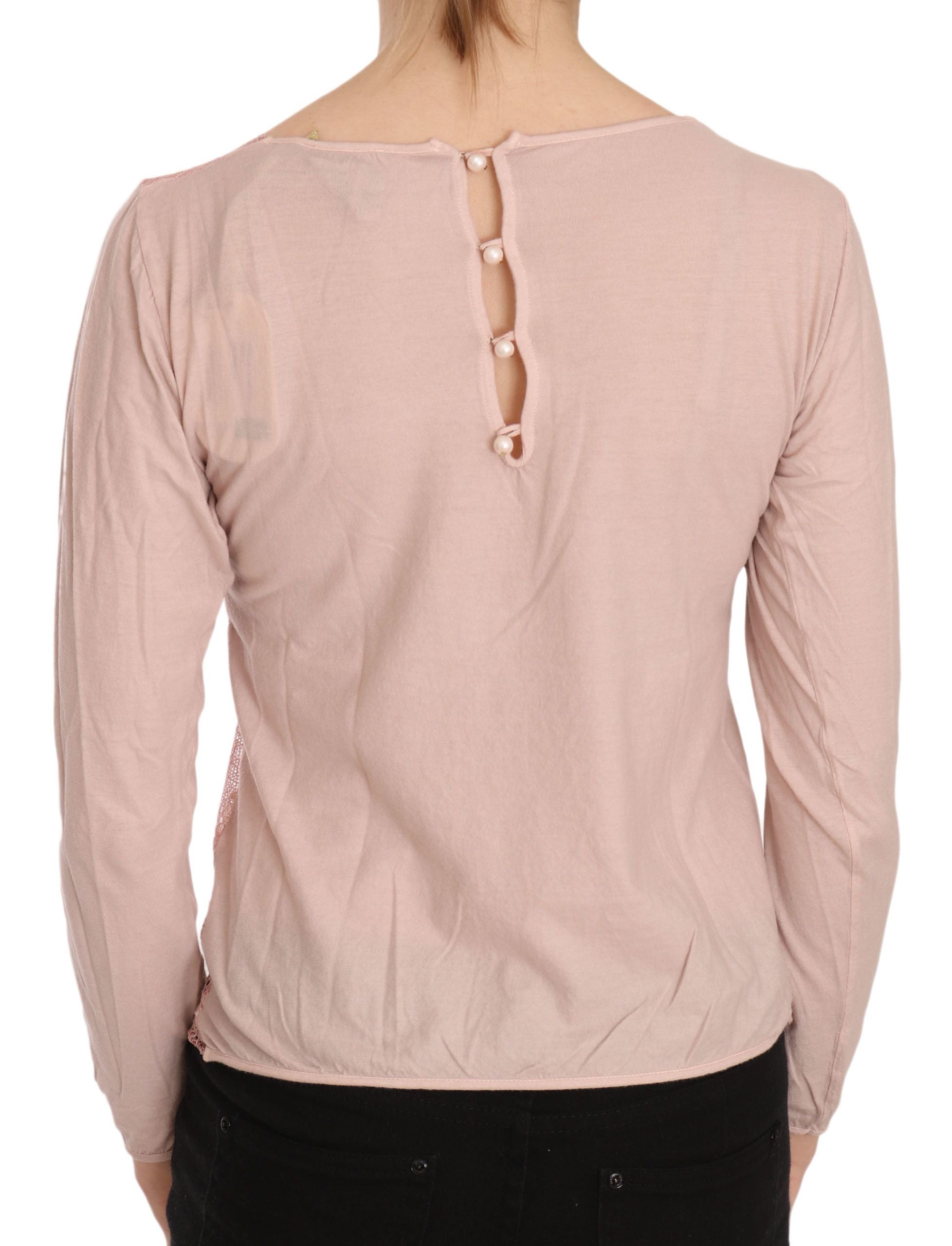 Chic Pink See-Through Cotton Blouse - ventzia