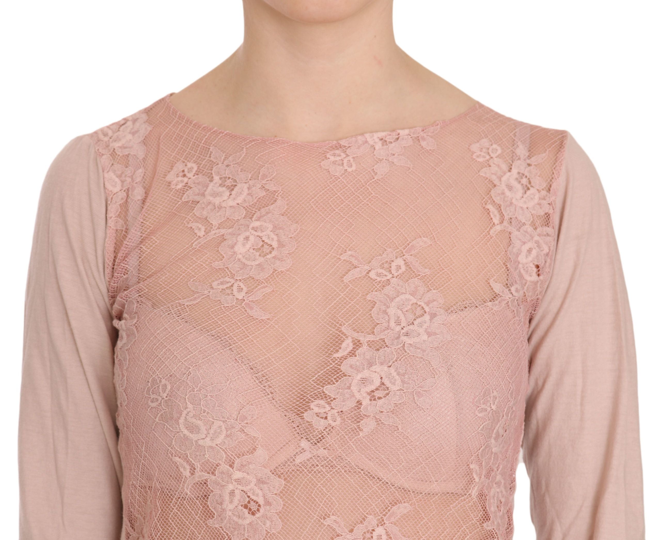 Chic Pink See-Through Cotton Blouse - ventzia
