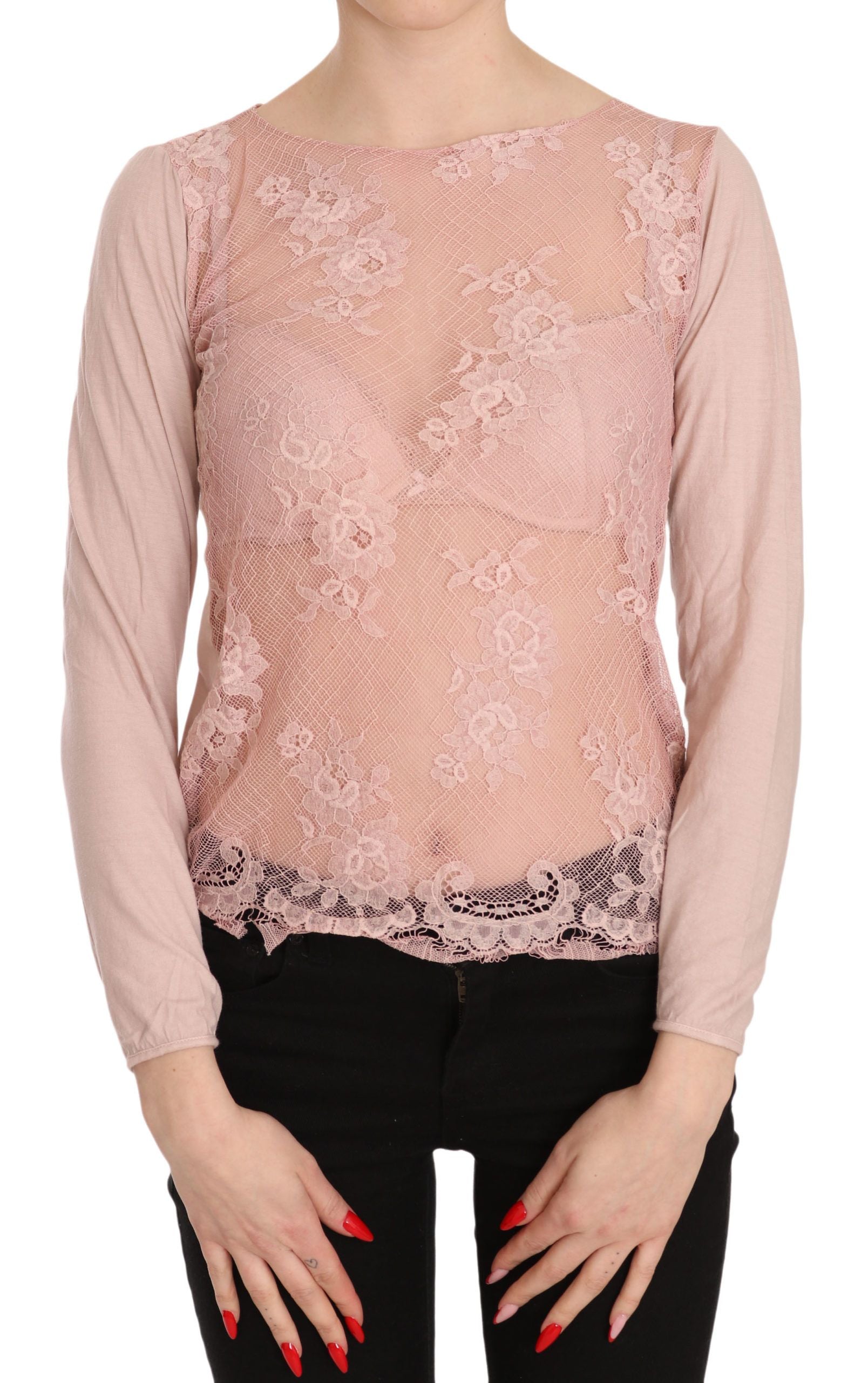 Chic Pink See-Through Cotton Blouse - ventzia