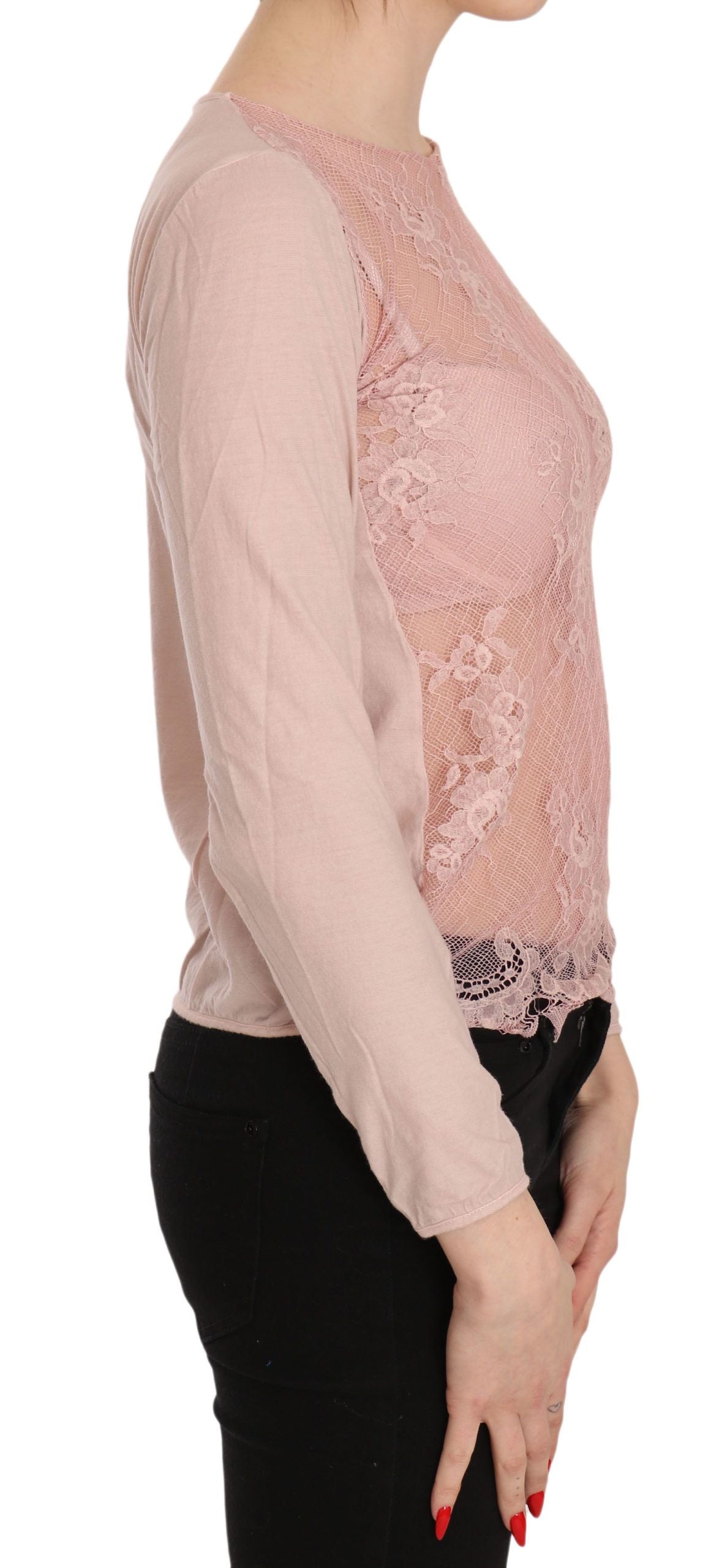 Chic Pink See-Through Cotton Blouse - ventzia