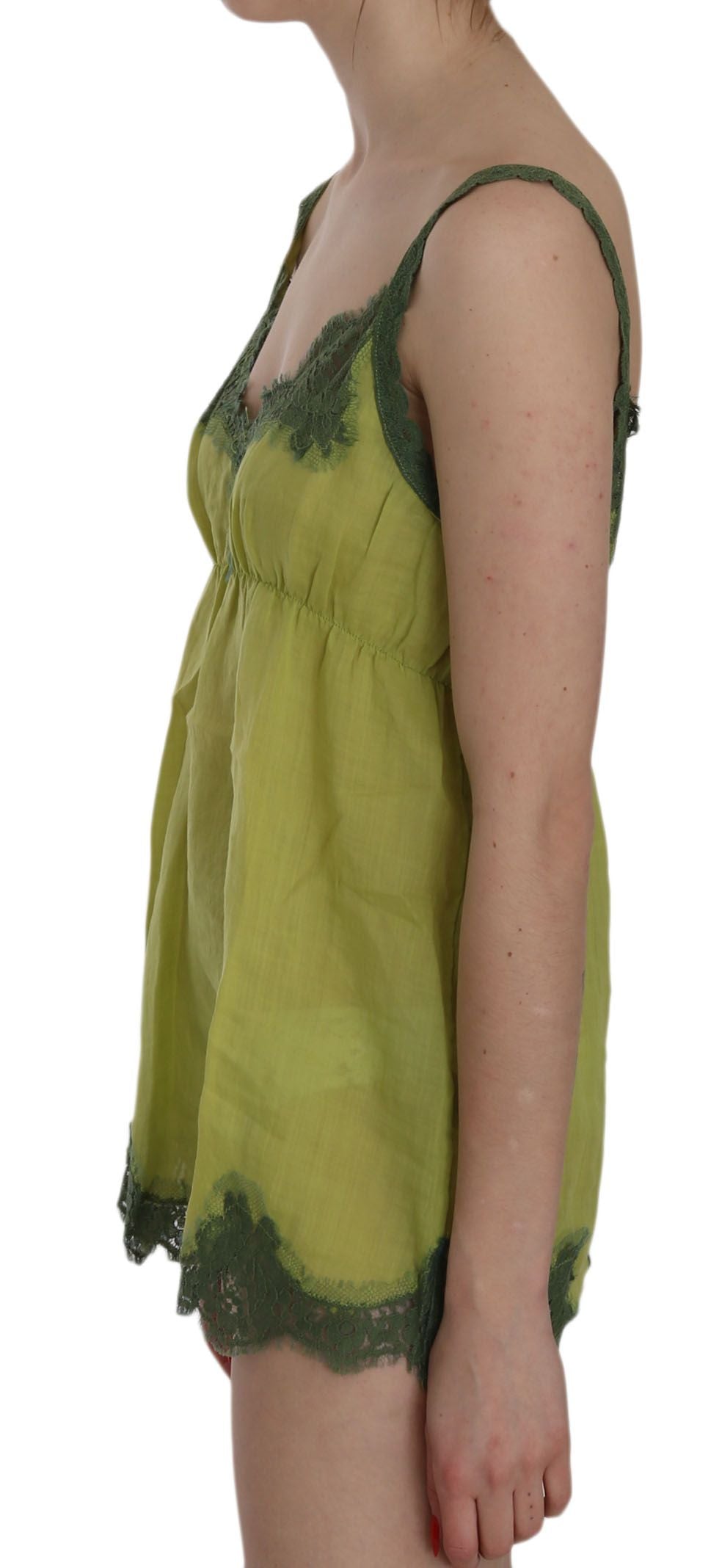Elegant Green Lace Linen Tank Top - ventzia