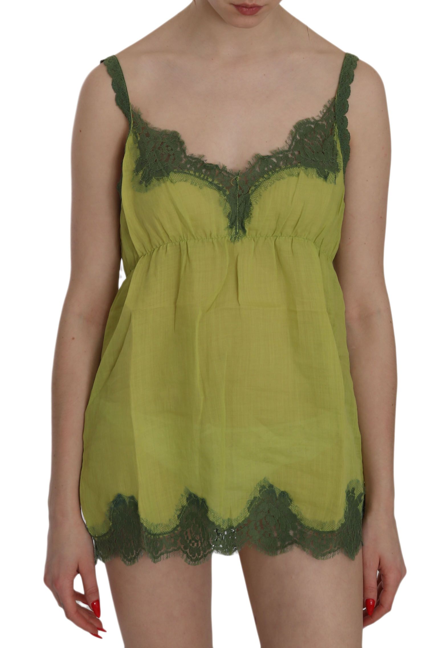 Elegant Green Lace Linen Tank Top - ventzia