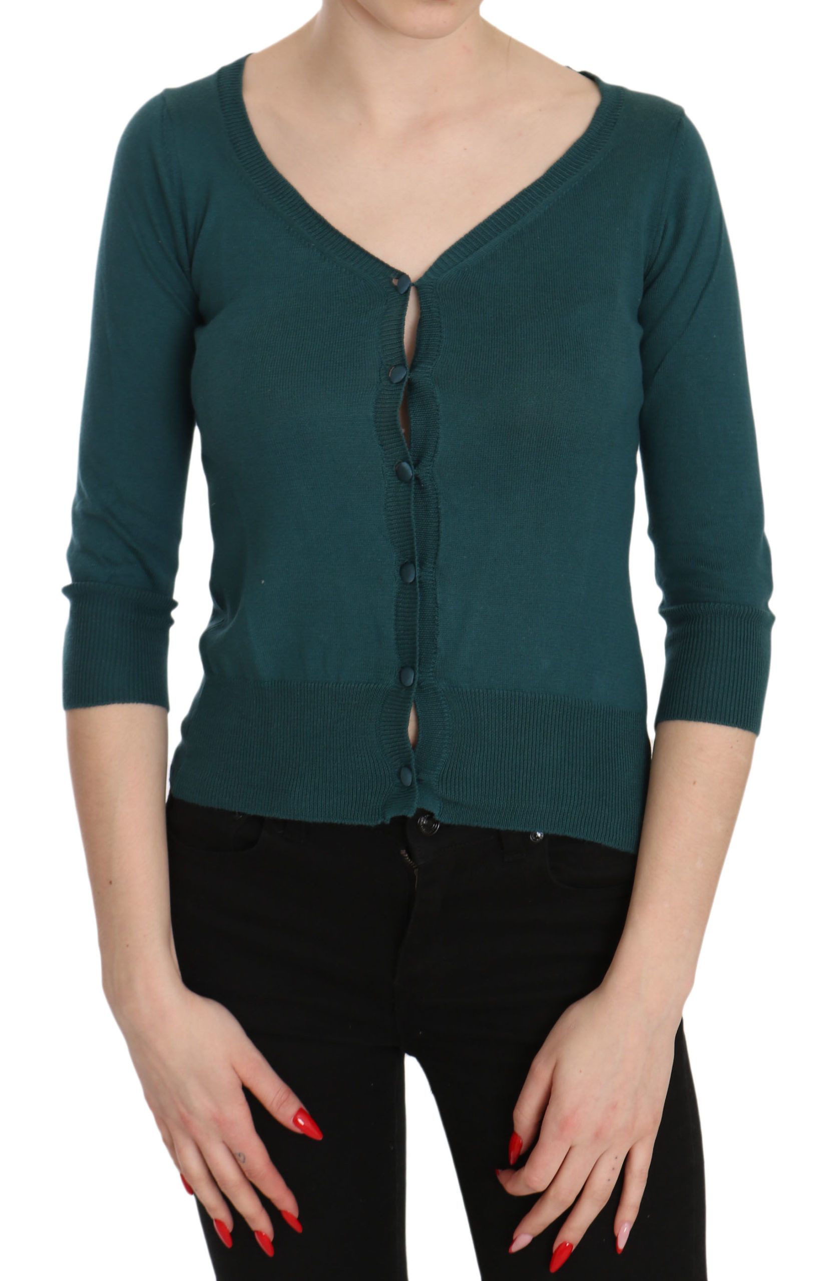 Chic Blue Green Cotton Cardigan Top - ventzia