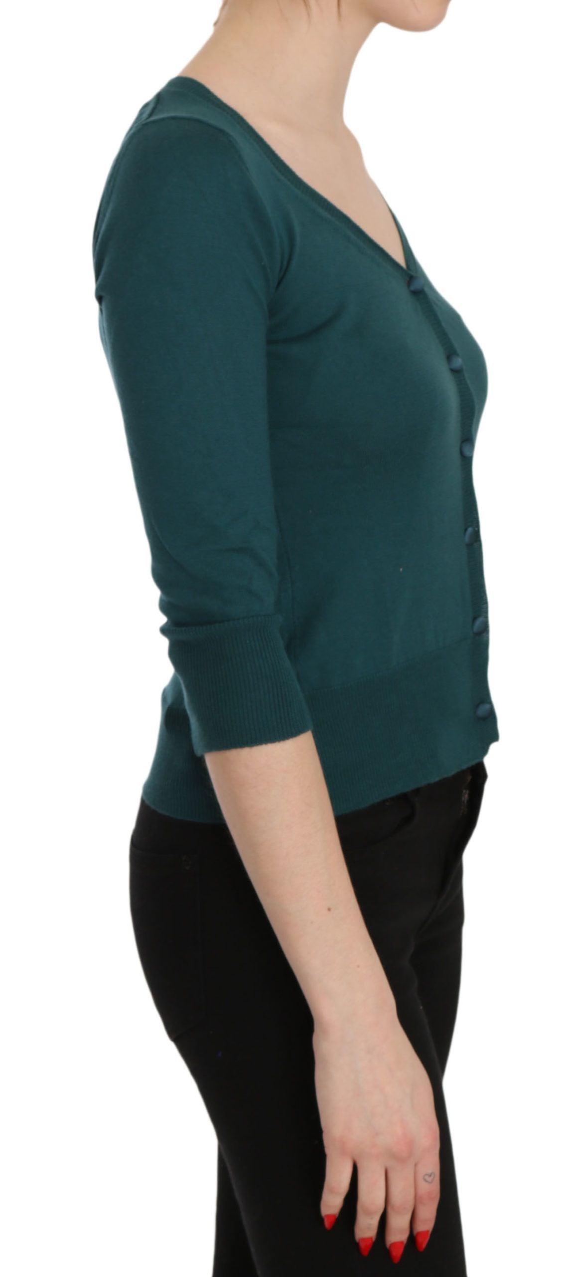 Chic Blue Green Cotton Cardigan Top - ventzia