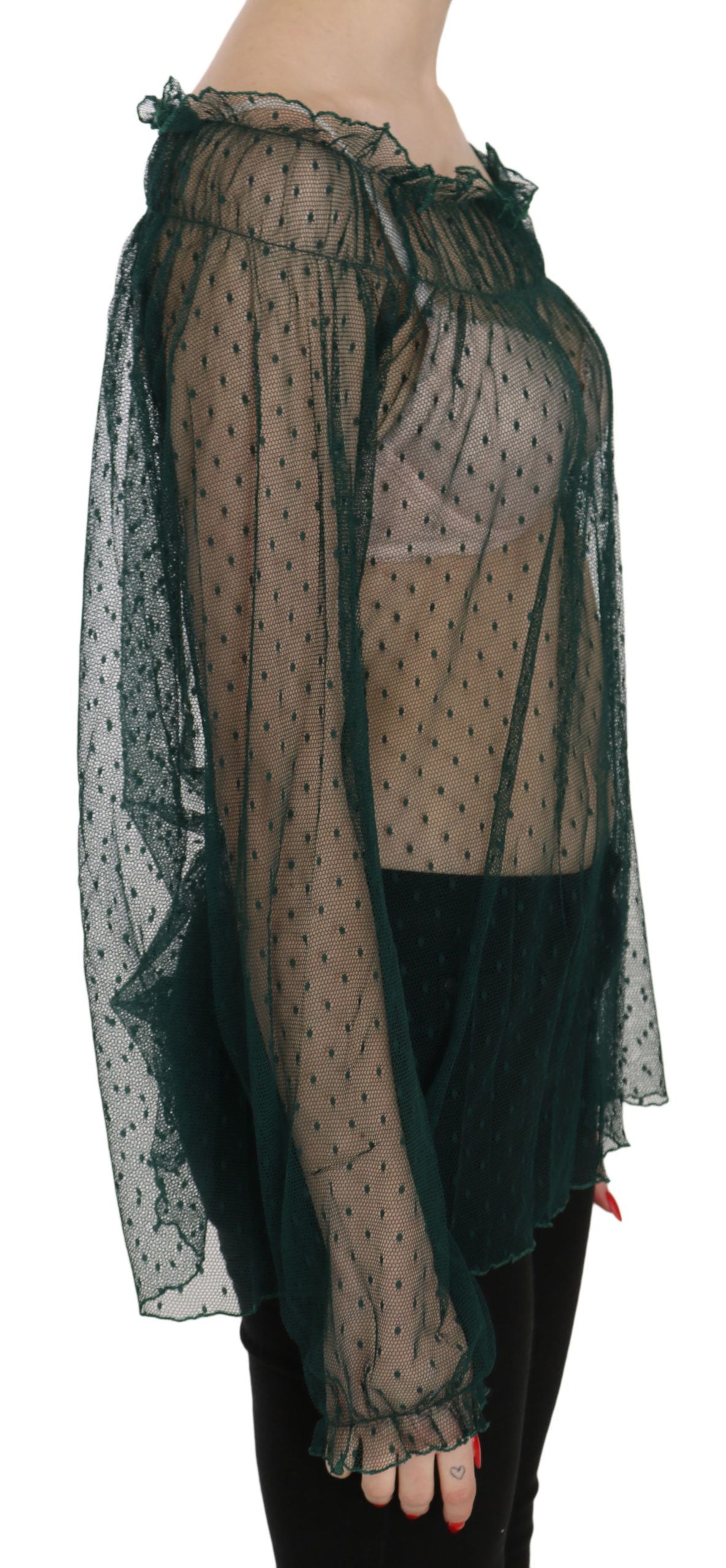 Elegant Green Mesh Long Sleeve Top - ventzia