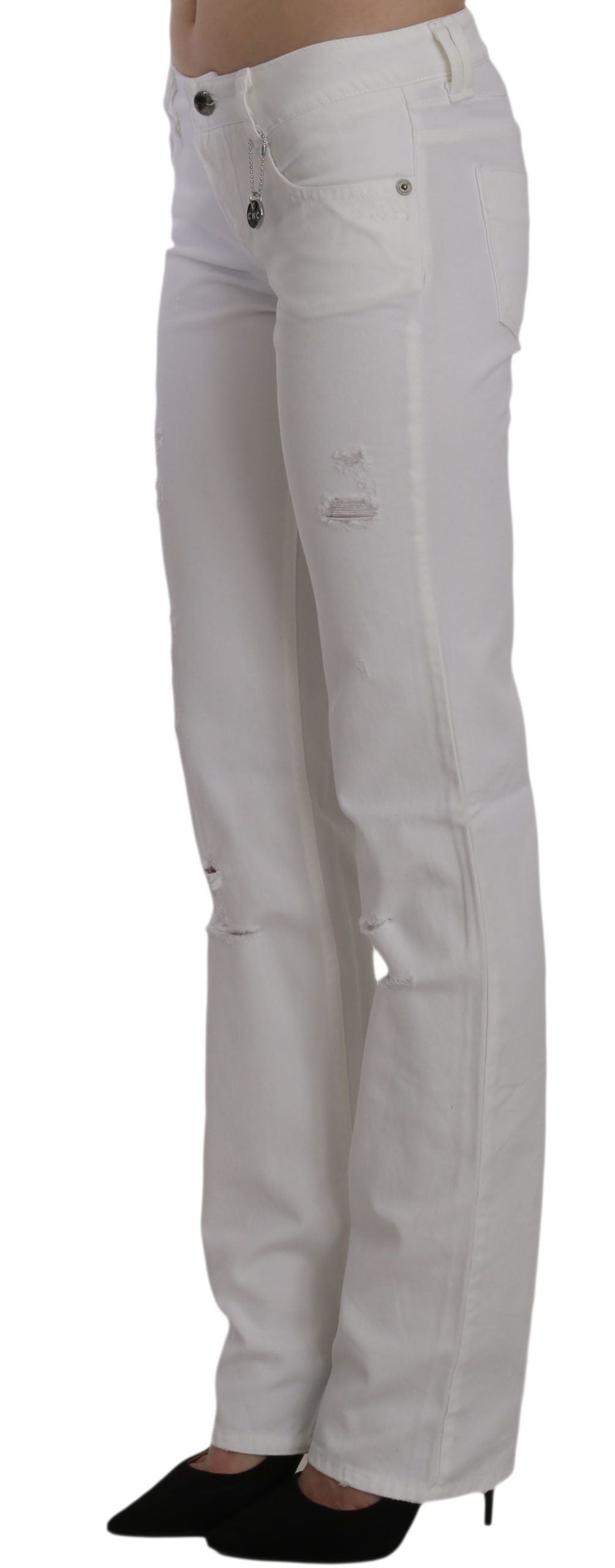 Chic White Slim Fit Cotton Jeans - ventzia