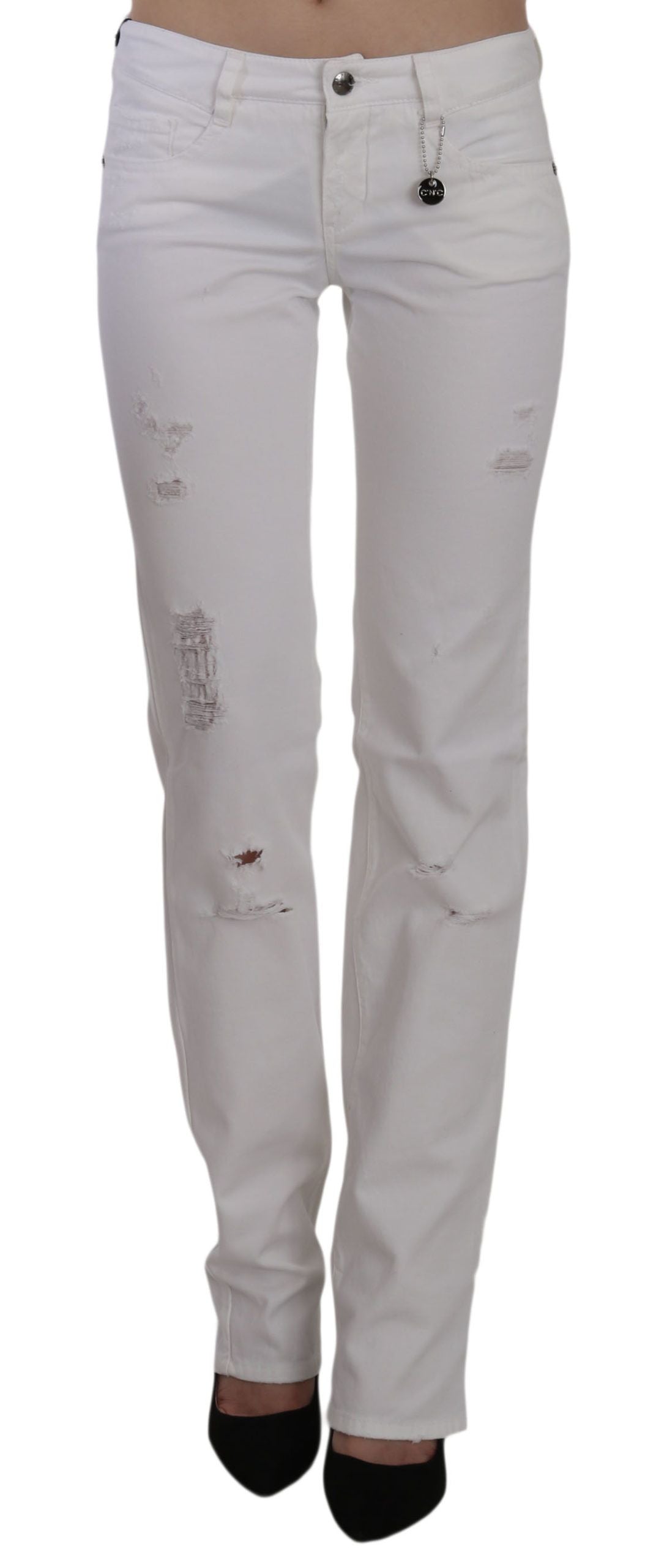 Chic White Slim Fit Cotton Jeans - ventzia