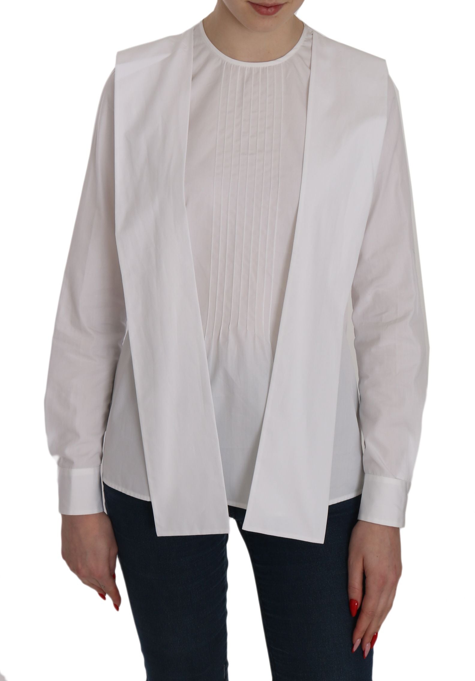 Elegant White Cotton Crew Neck Top - ventzia