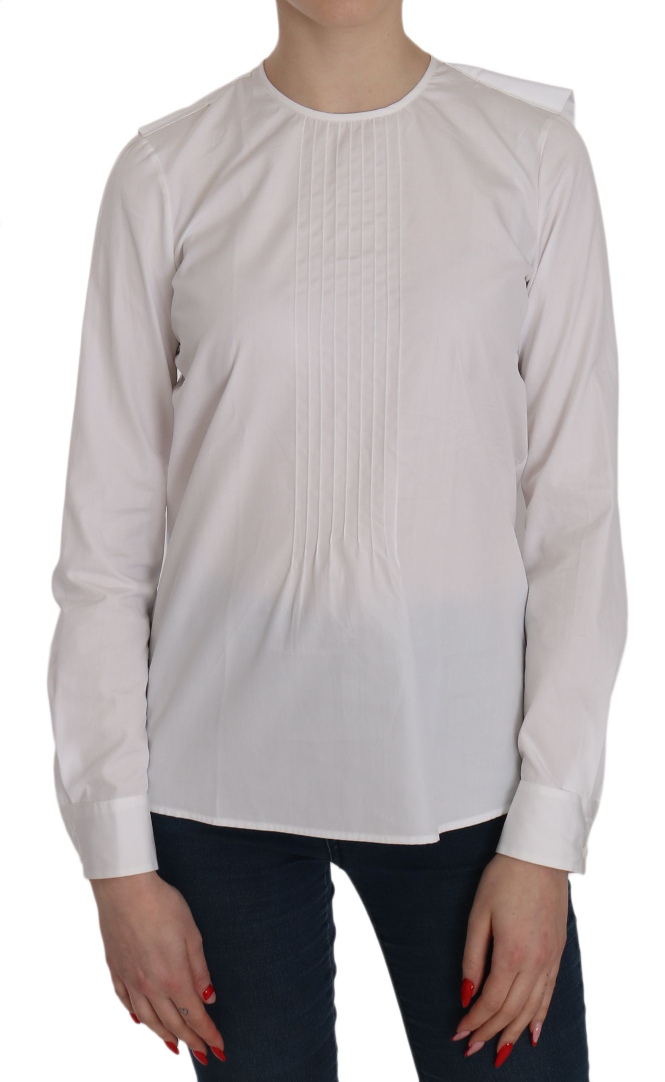 Elegant White Cotton Crew Neck Top - ventzia