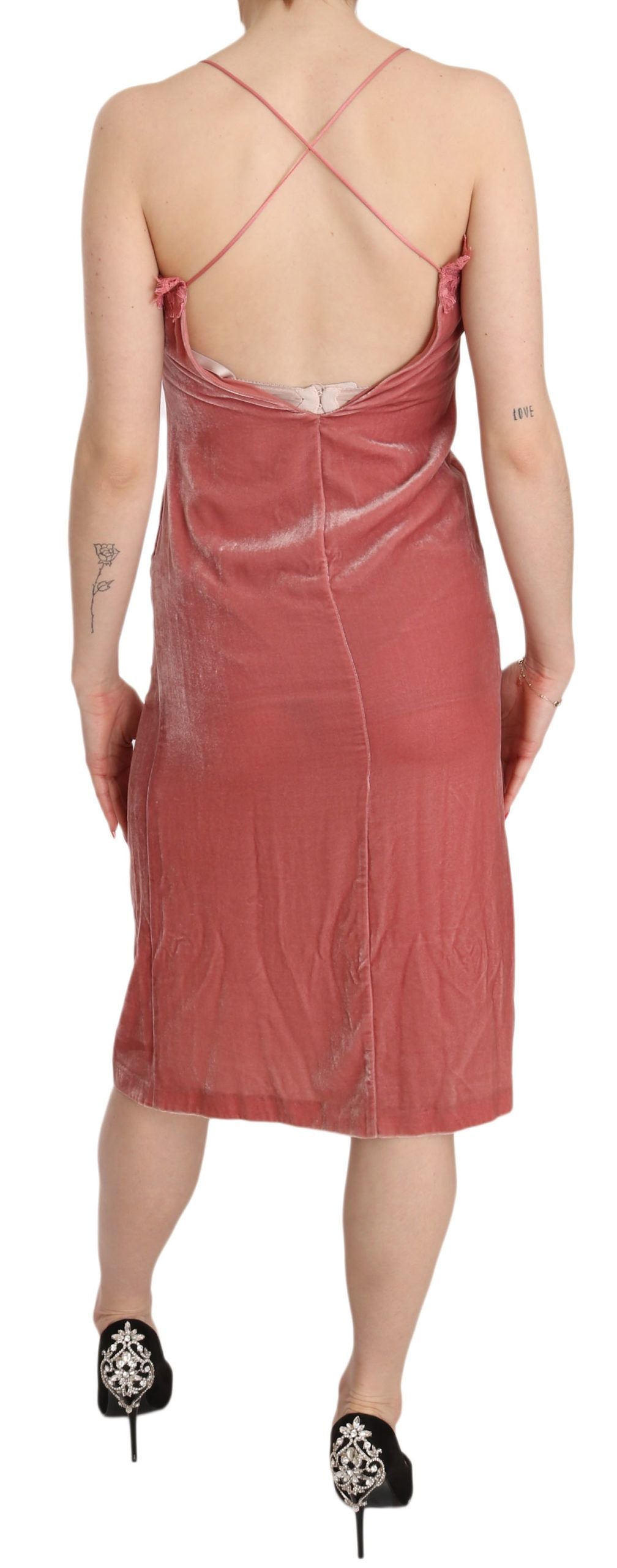 Pink Lace Silk-Blend Midi Dress with Side Slit - ventzia