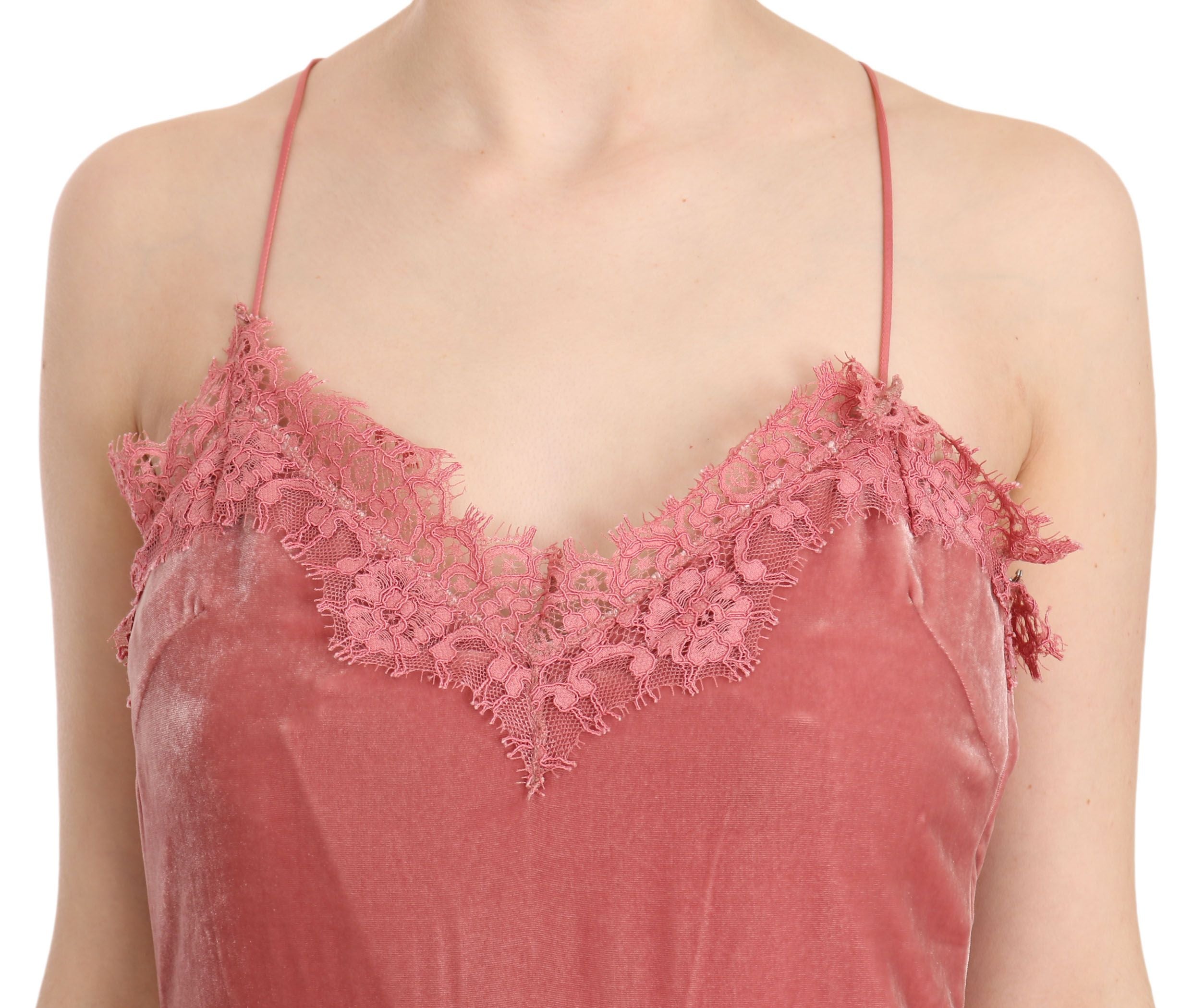 Pink Lace Silk-Blend Midi Dress with Side Slit - ventzia