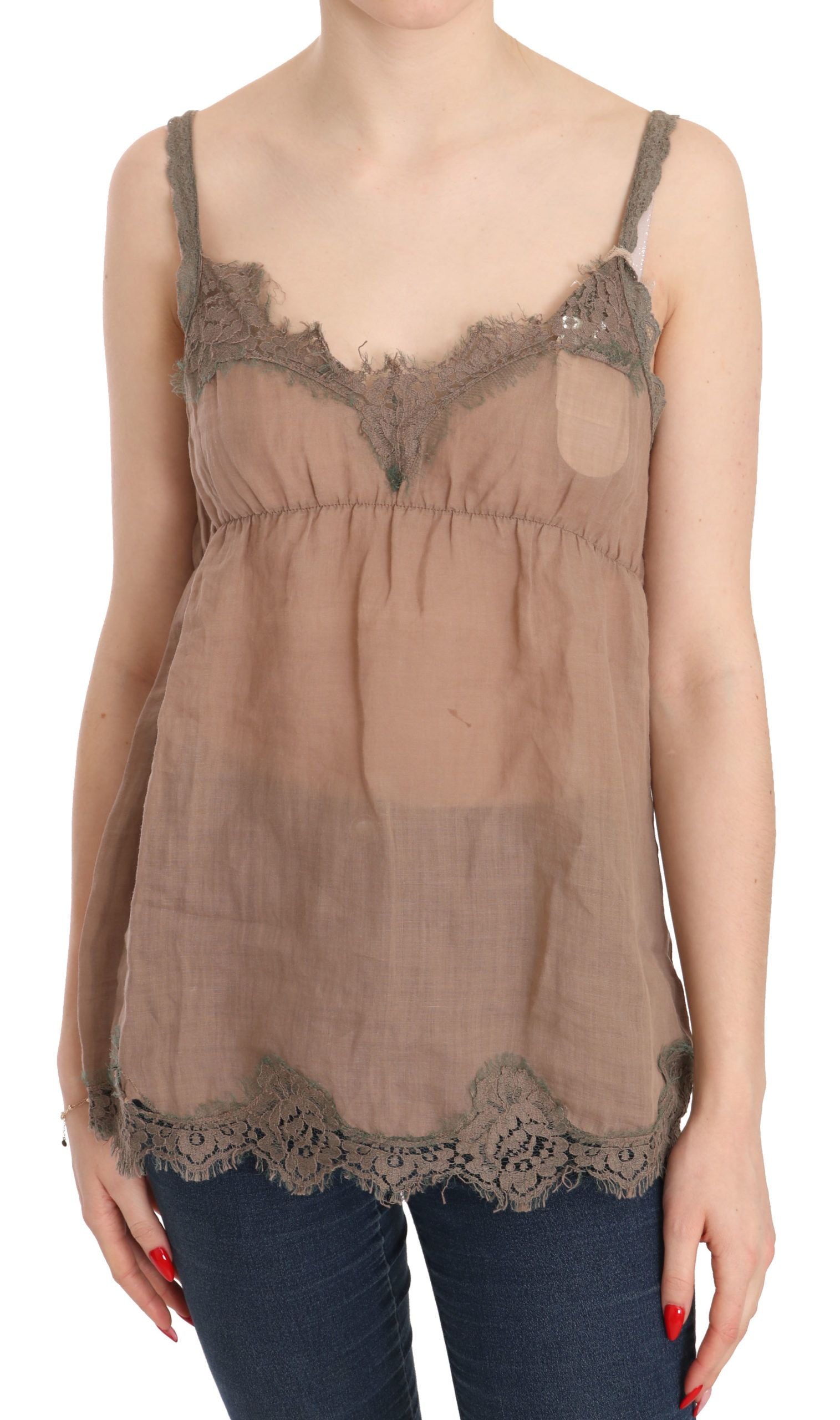 Elegant Lace Brown Linen Blouse - ventzia