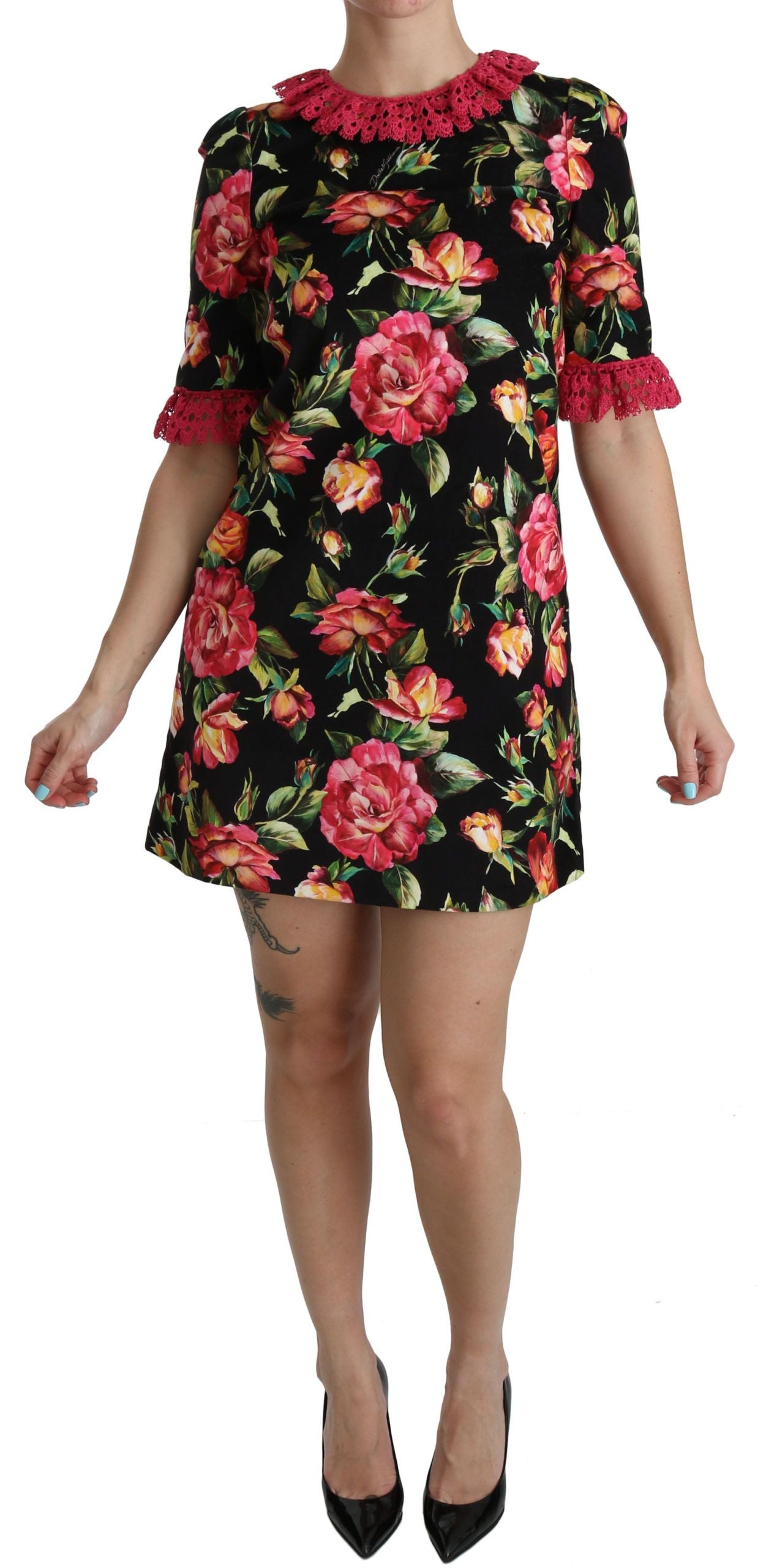 Elegant Floral Lace A-Line Mini Dress - ventzia