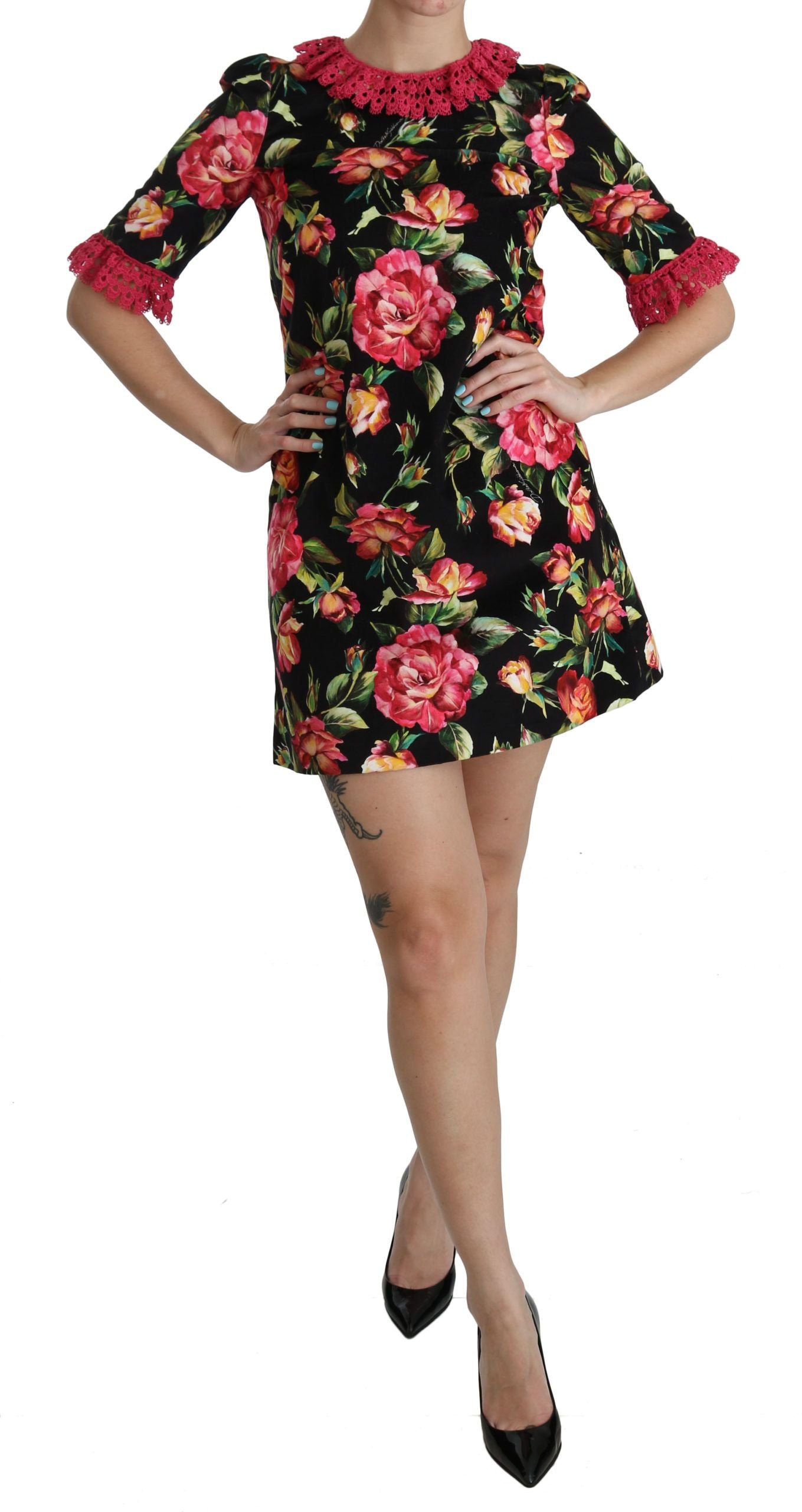 Elegant Floral Lace A-Line Mini Dress - ventzia