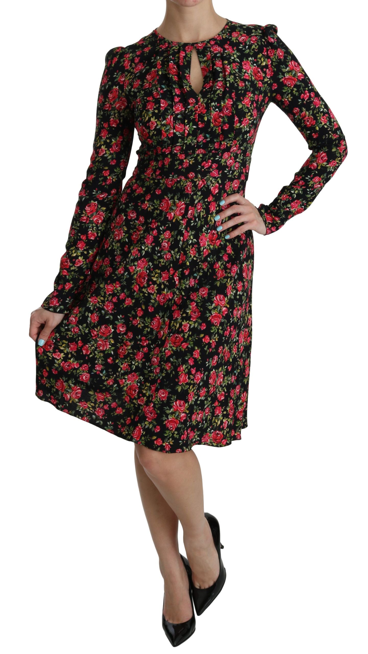 Floral A-Line Viscose Knee Length Dress - ventzia