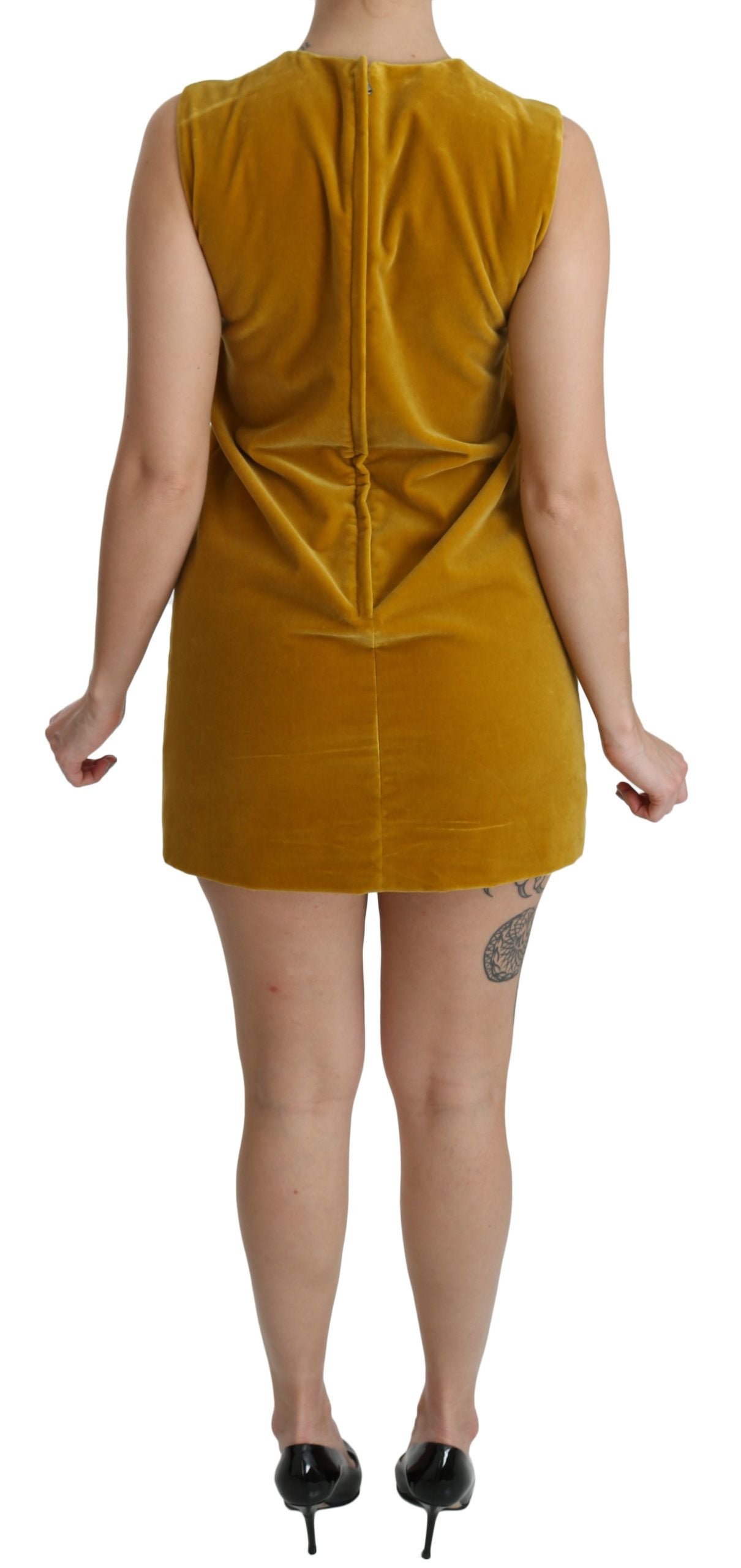 Mustard Velvet Shift Mini Dress - ventzia
