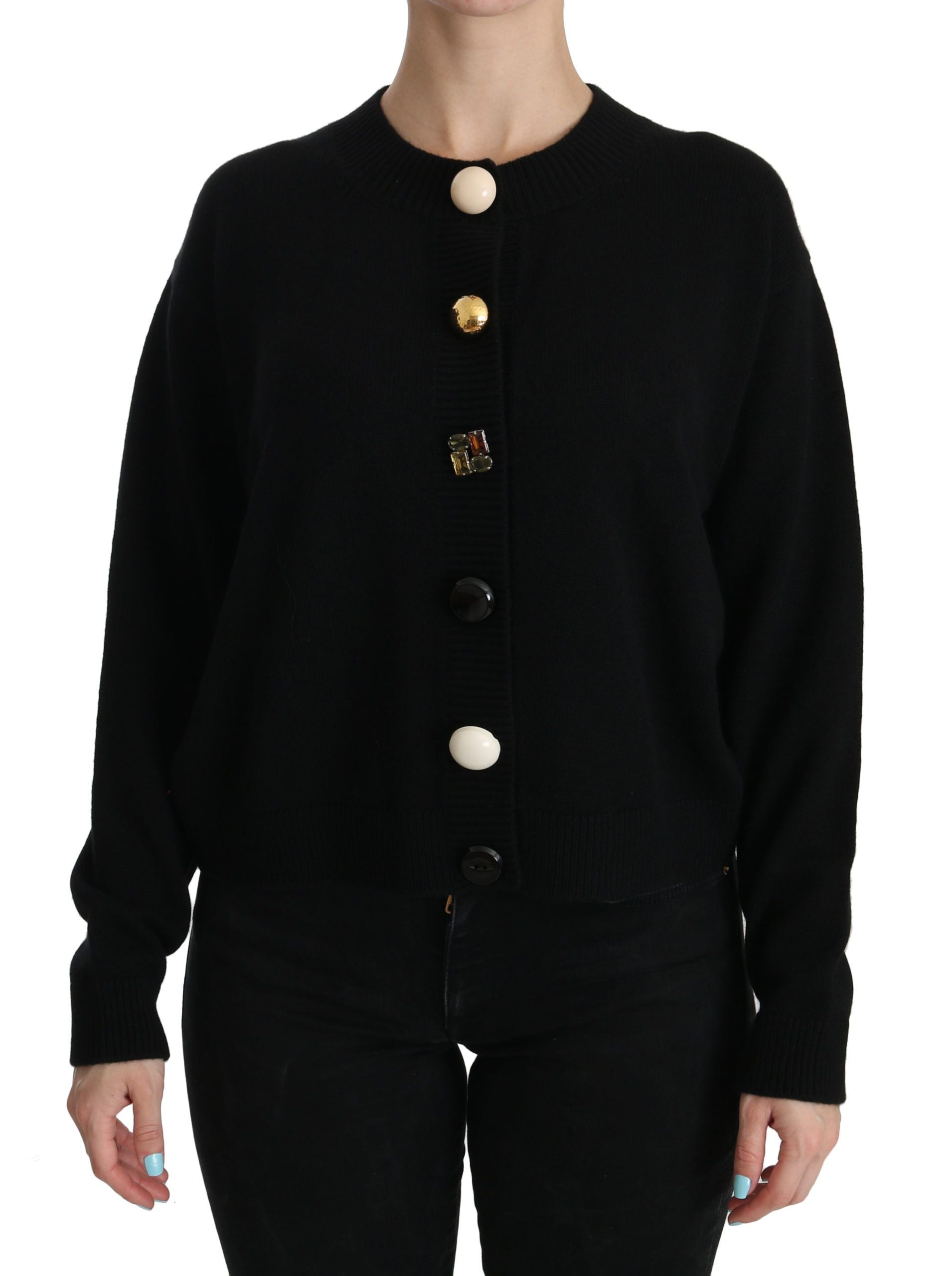Elegant Black Cashmere Cardigan Top - ventzia