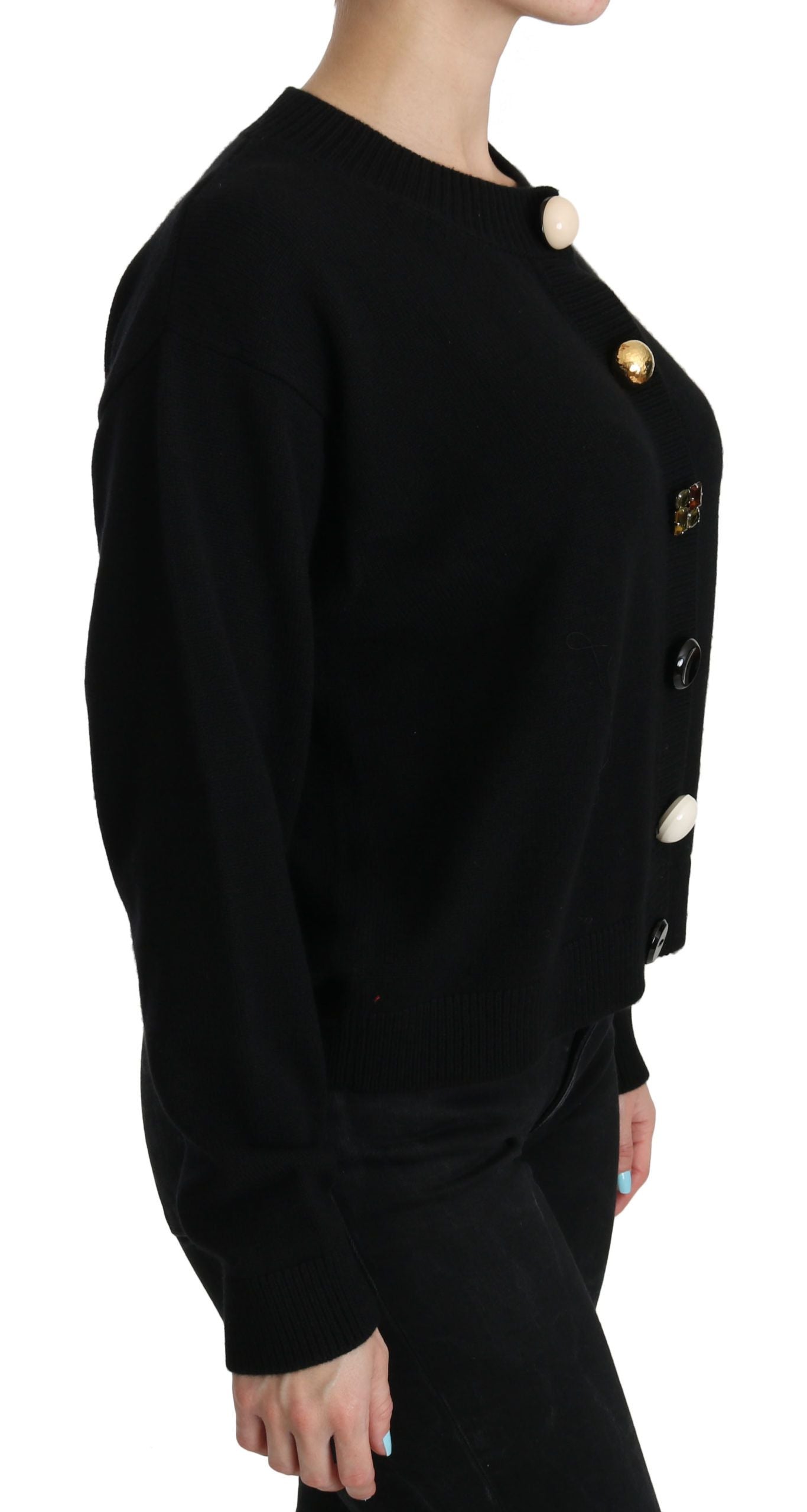 Elegant Black Cashmere Cardigan Top - ventzia