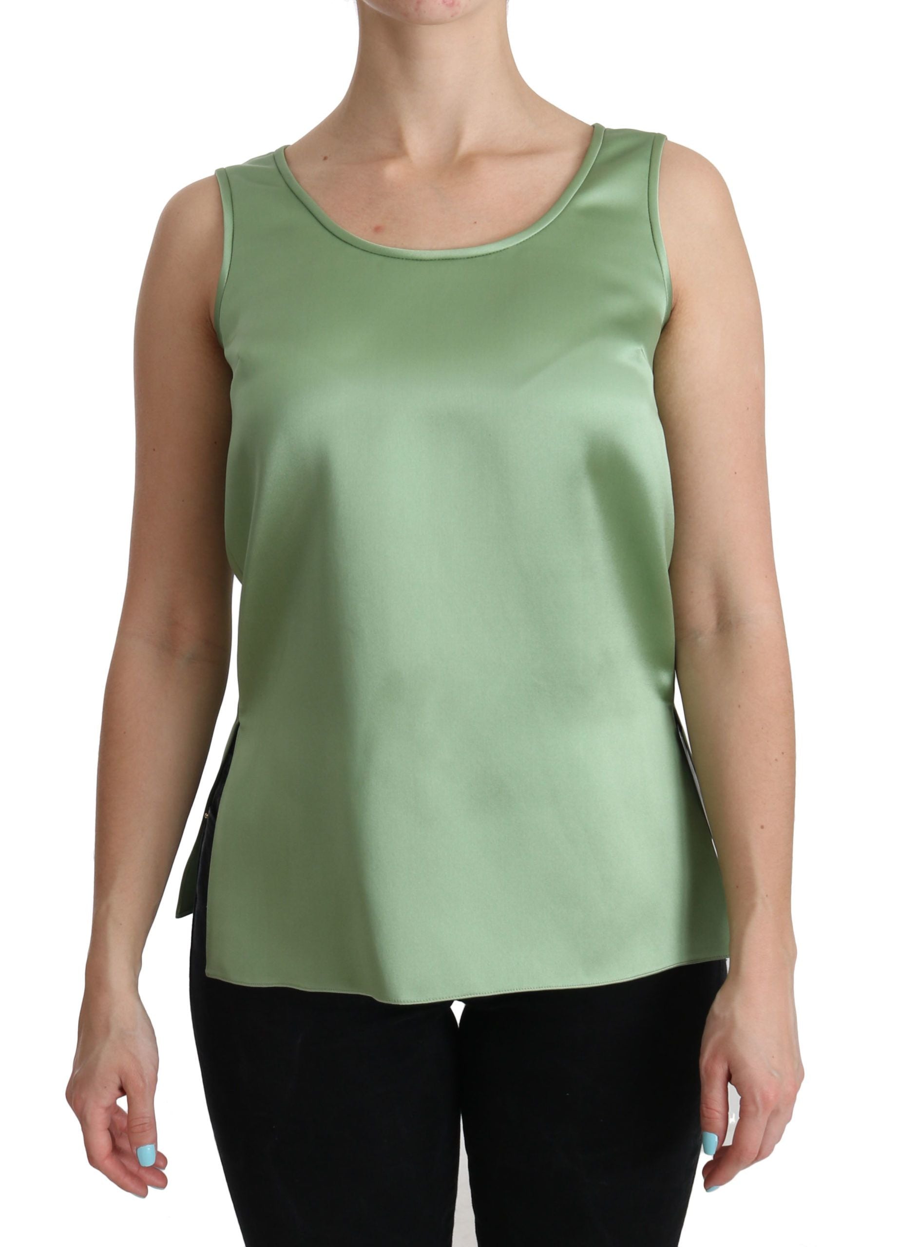 Elegant Silk Sleeveless Top in Light Mint Green - ventzia