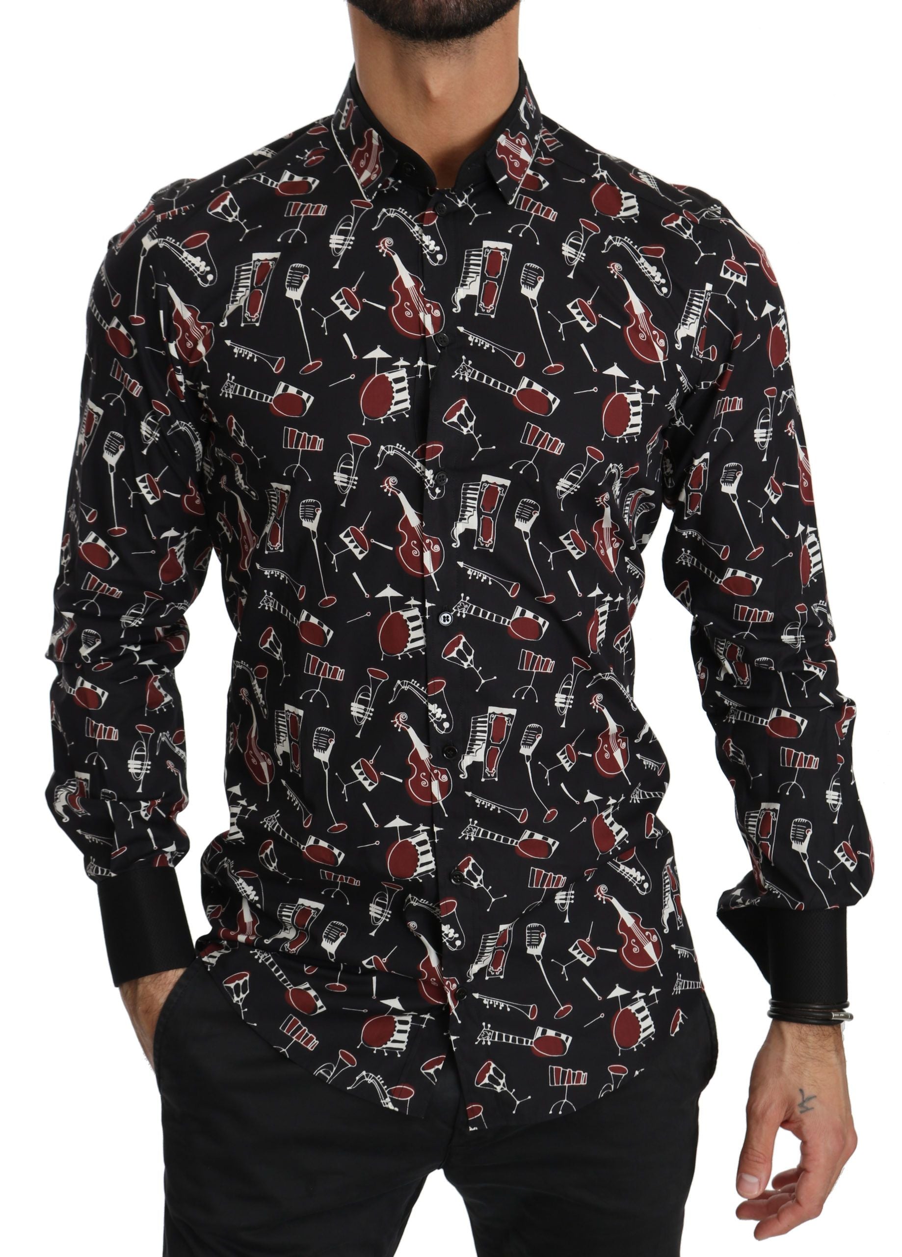 Black Musical Instrument Slim fit Shirt - ventzia