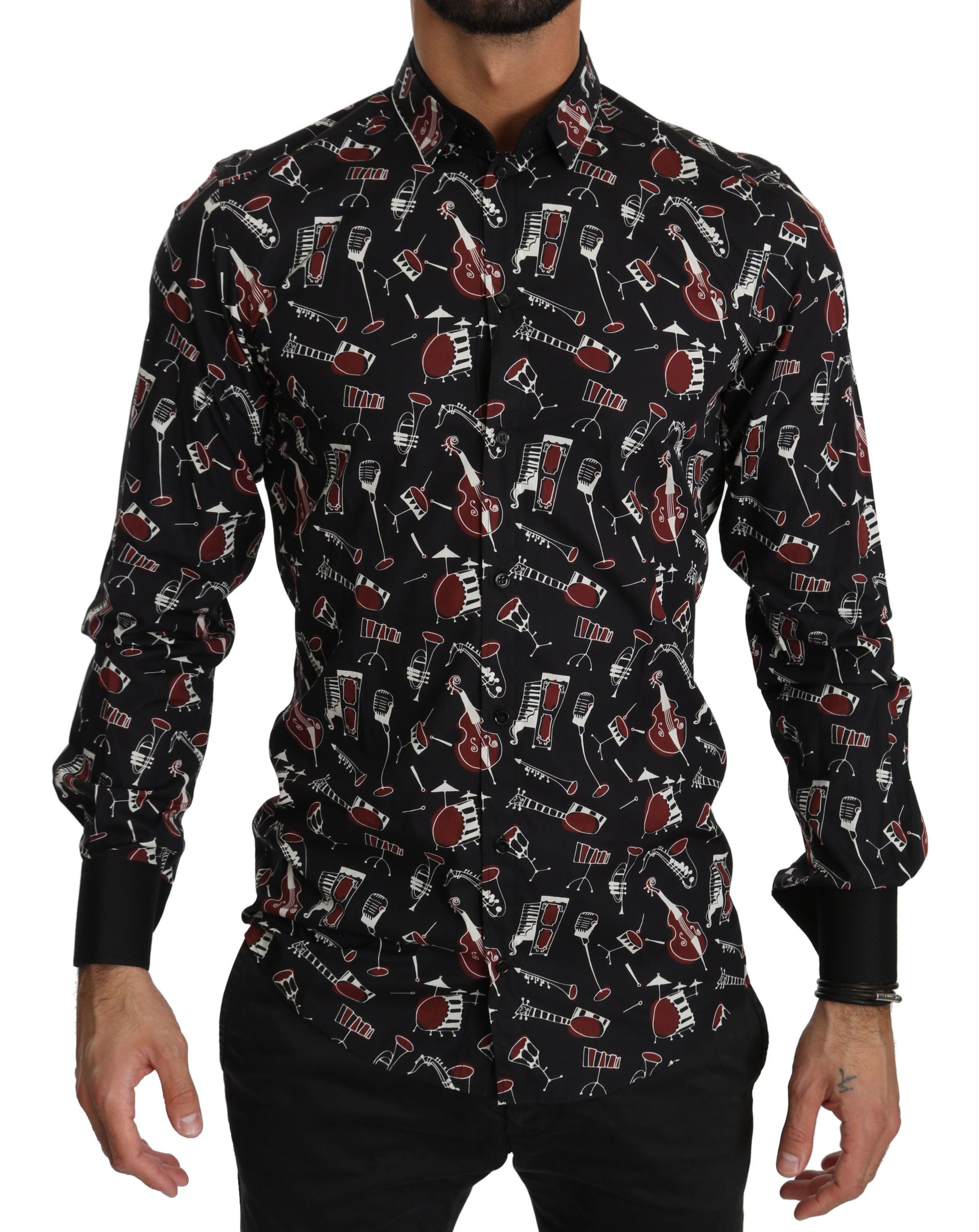 Black Musical Instrument Slim fit Shirt - ventzia